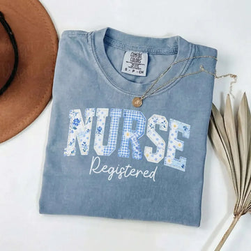 Registered Nurse Patchwork Floral Comfort Colors Tee