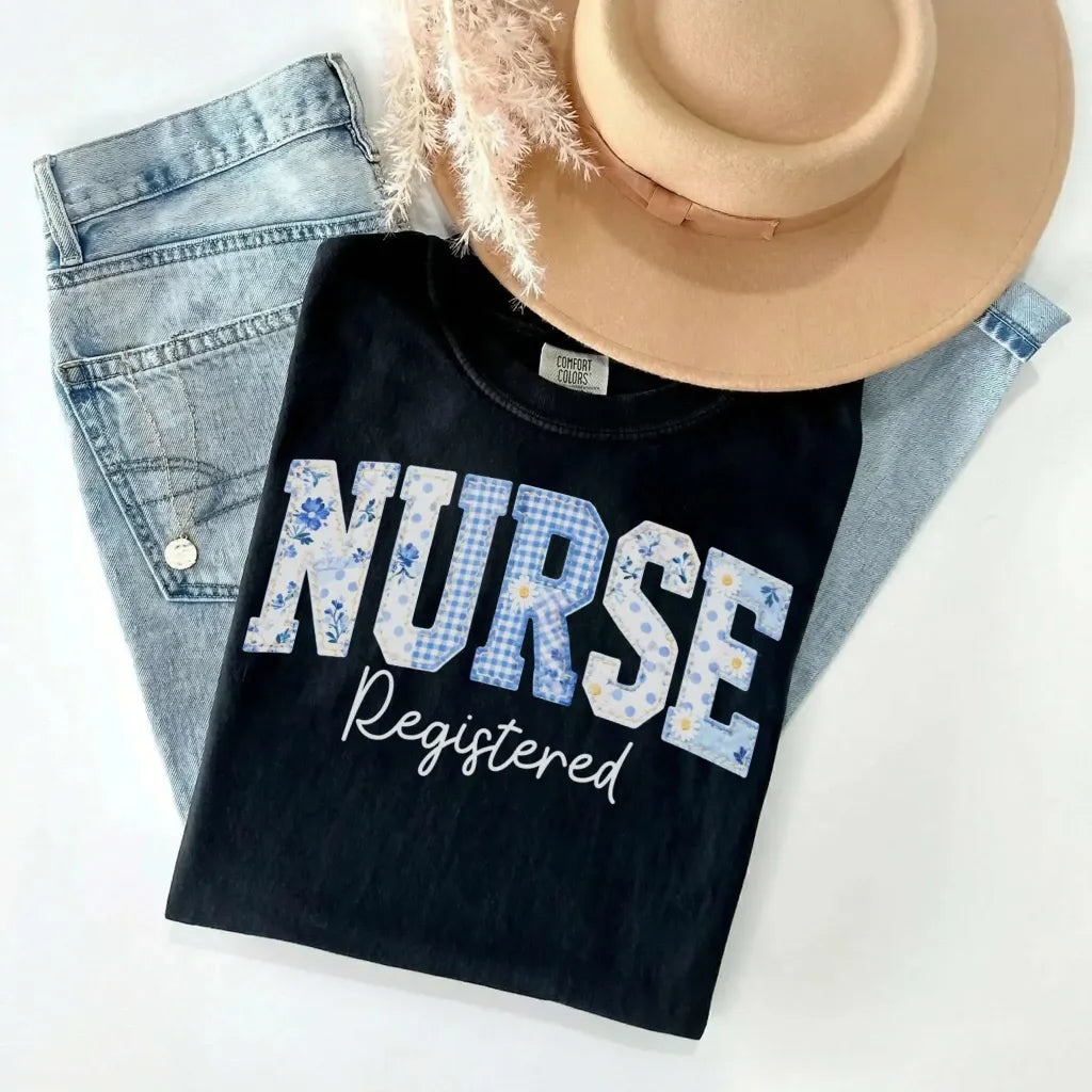 Registered Nurse Patchwork Floral Comfort Colors Tee