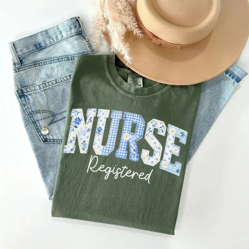 Registered Nurse Patchwork Floral Comfort Colors Tee