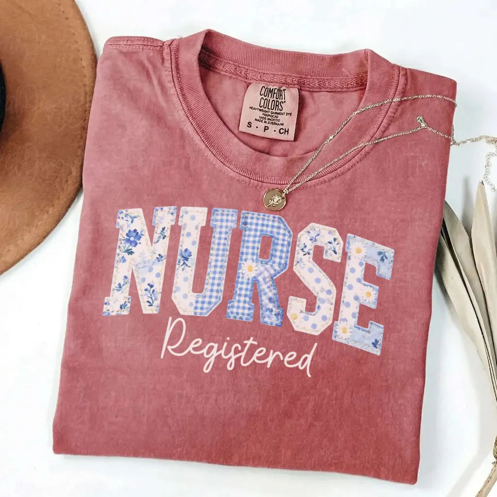 Registered Nurse Patchwork Floral Comfort Colors Tee