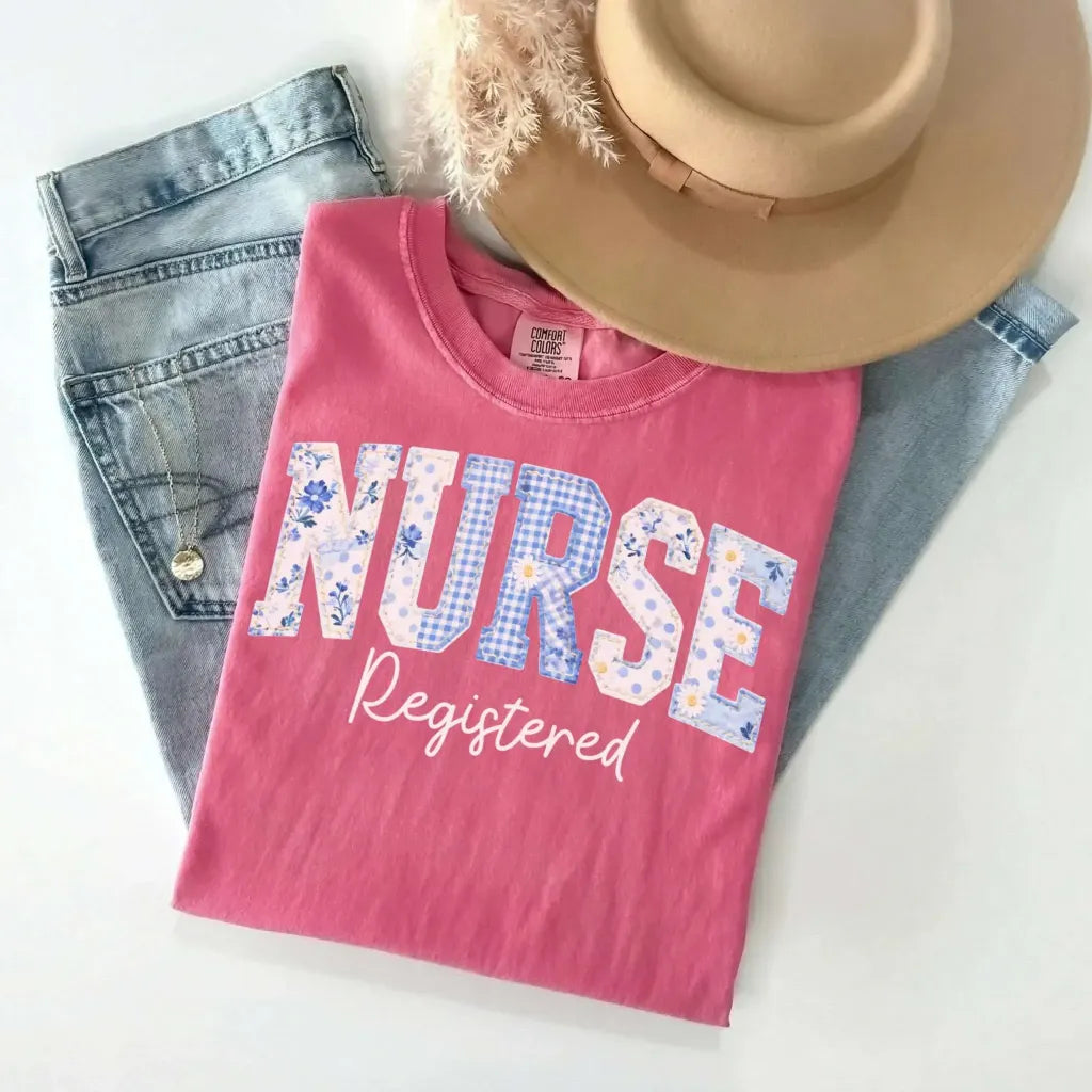 Registered Nurse Patchwork Floral Comfort Colors Tee