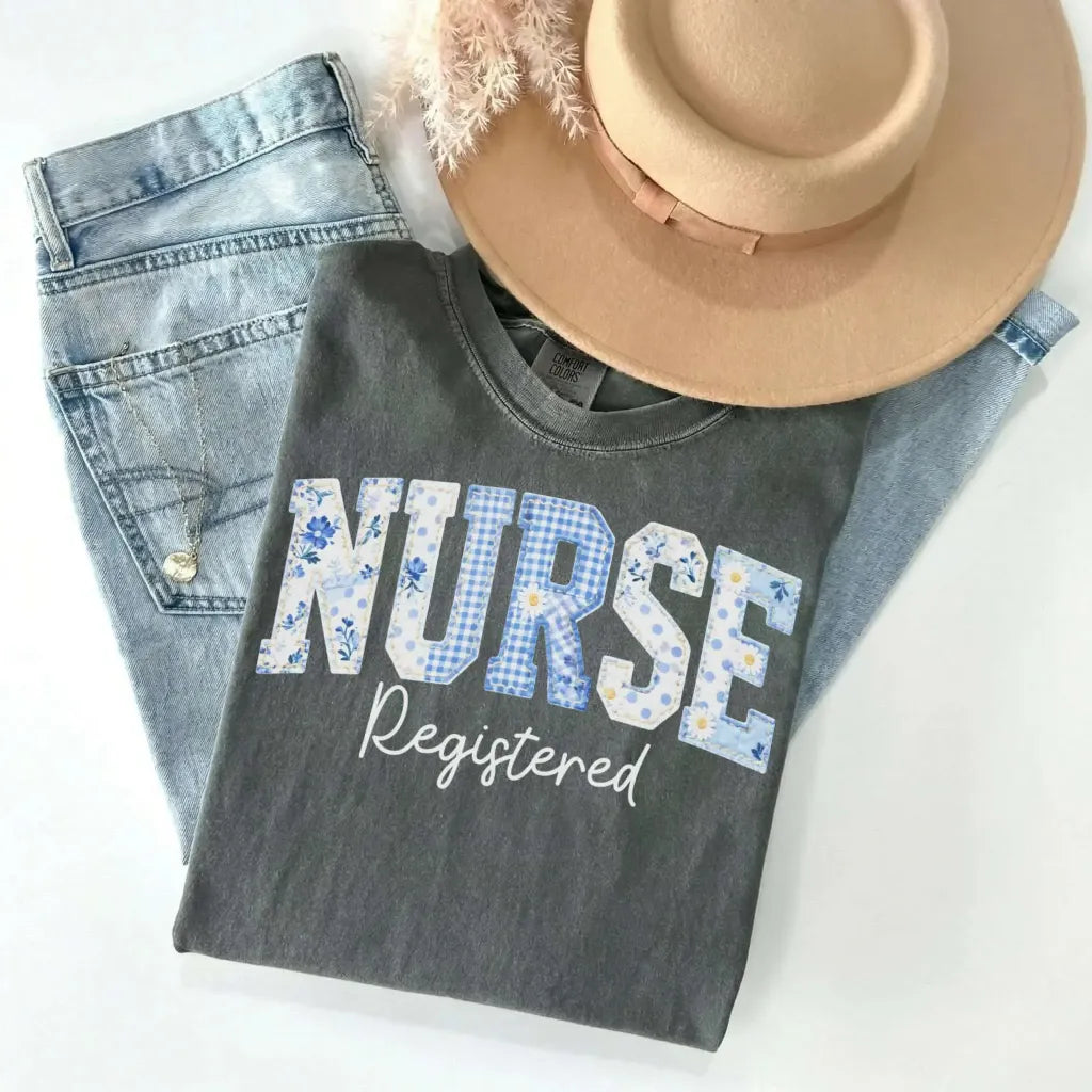 Registered Nurse Patchwork Floral Comfort Colors Tee