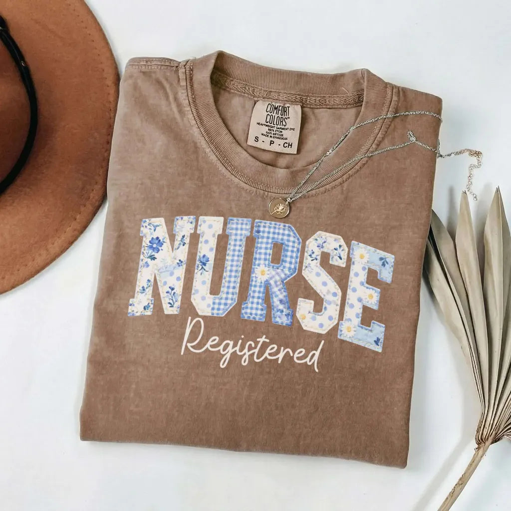 Registered Nurse Patchwork Floral Comfort Colors Tee