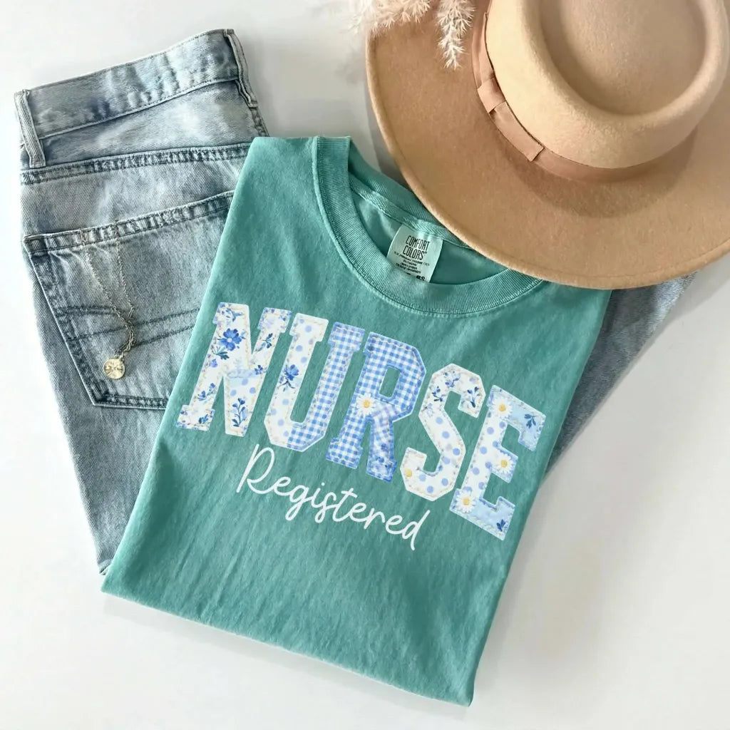 Registered Nurse Patchwork Floral Comfort Colors Tee