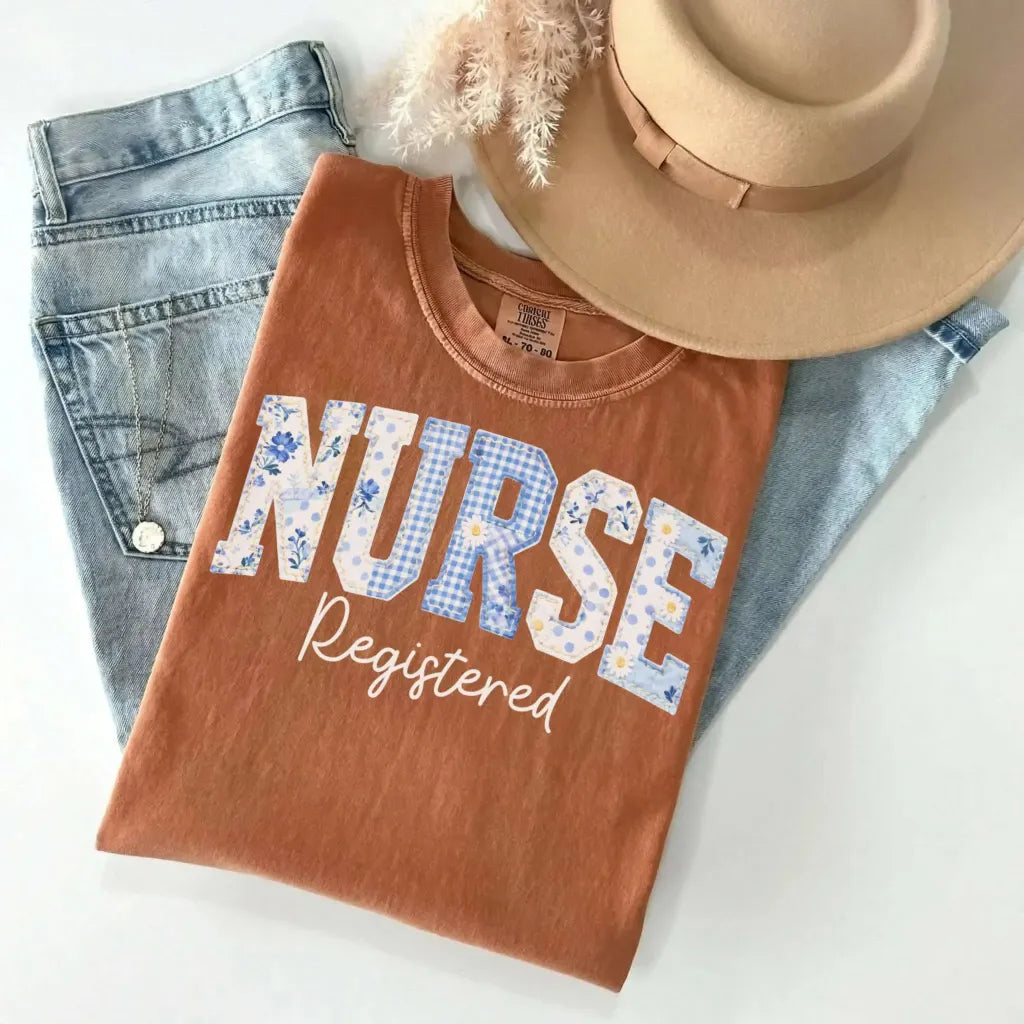 Registered Nurse Patchwork Floral Comfort Colors Tee