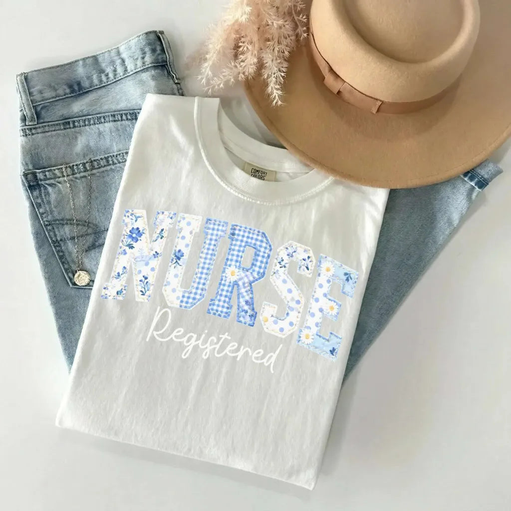 Registered Nurse Patchwork Floral Comfort Colors Tee