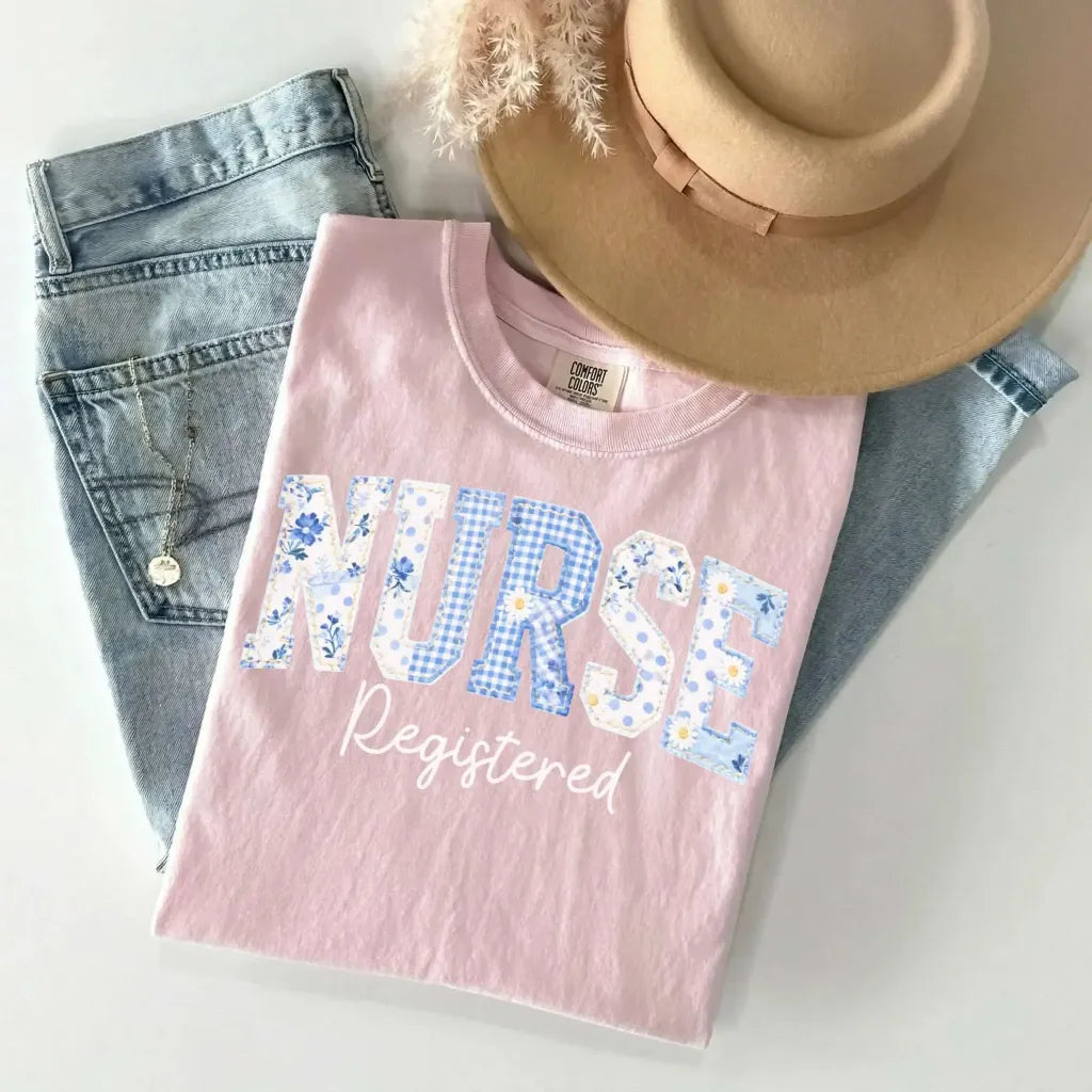 Registered Nurse Patchwork Floral Comfort Colors Tee