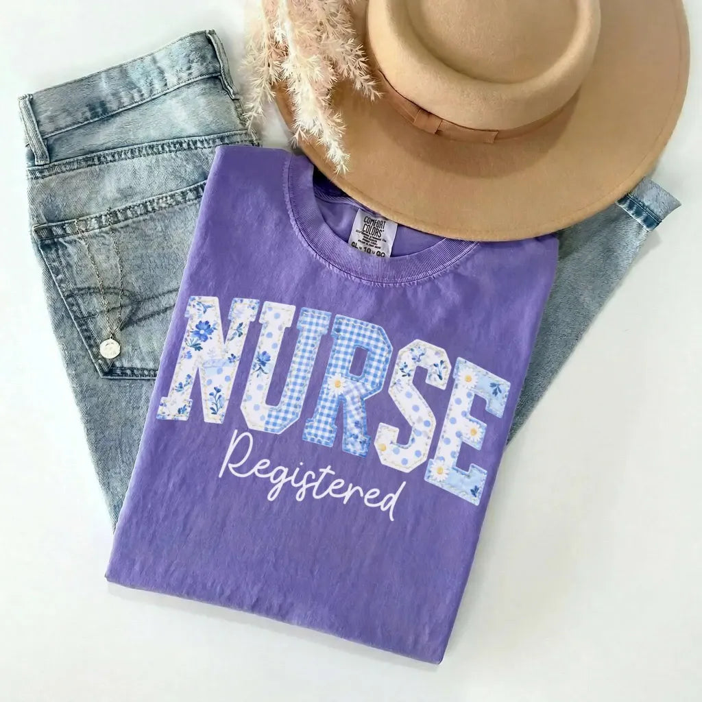 Registered Nurse Patchwork Floral Comfort Colors Tee