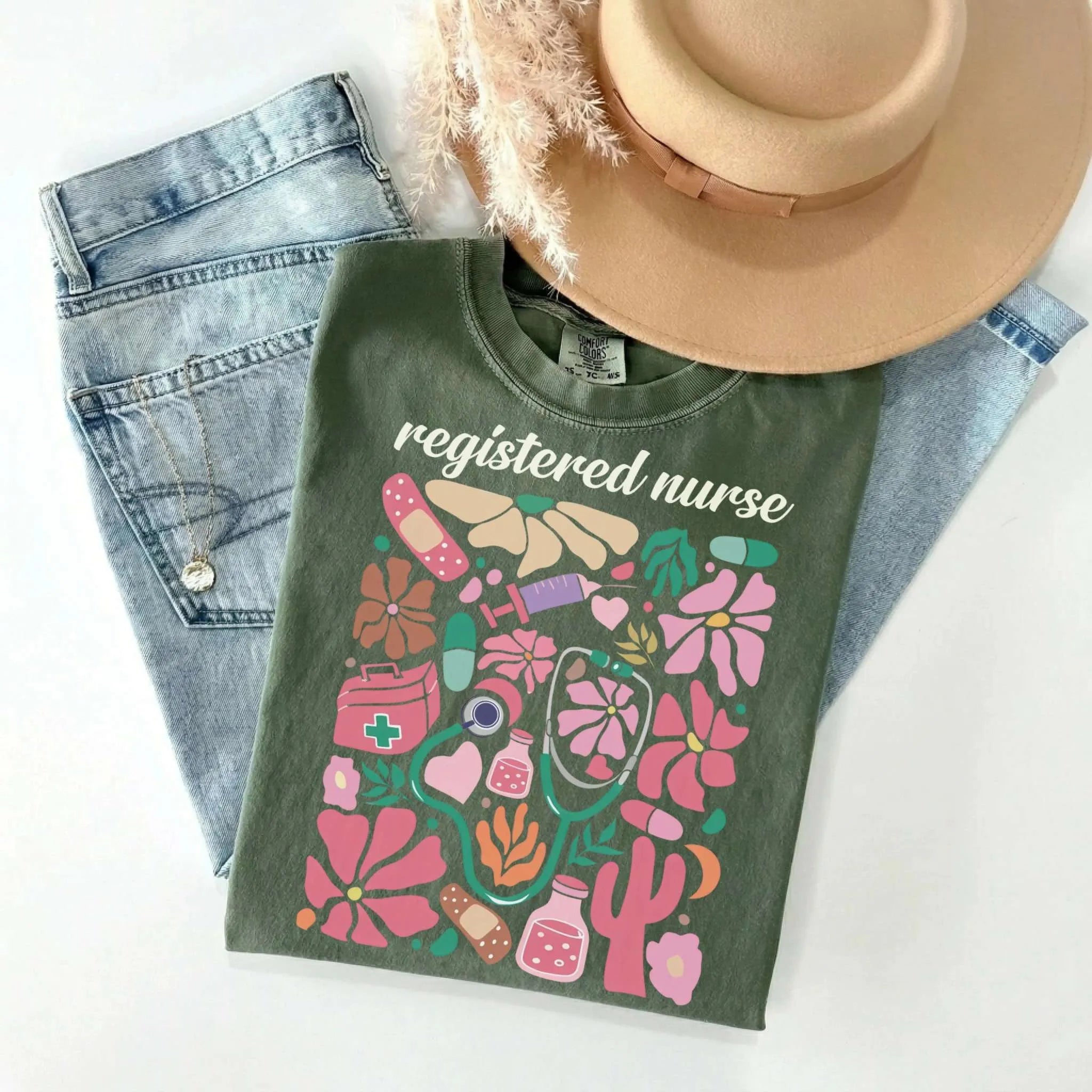 Registered Nurse Floral Matisse Comfort Colors Tee