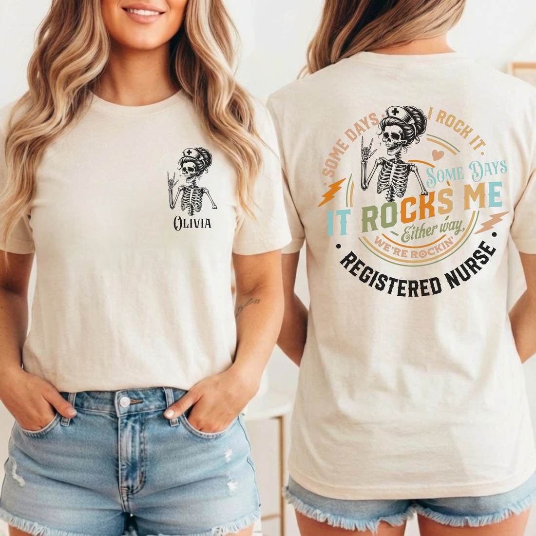 Nursehype RN Registered Nurse Rocker Skeleton Personalized Nurse Tee