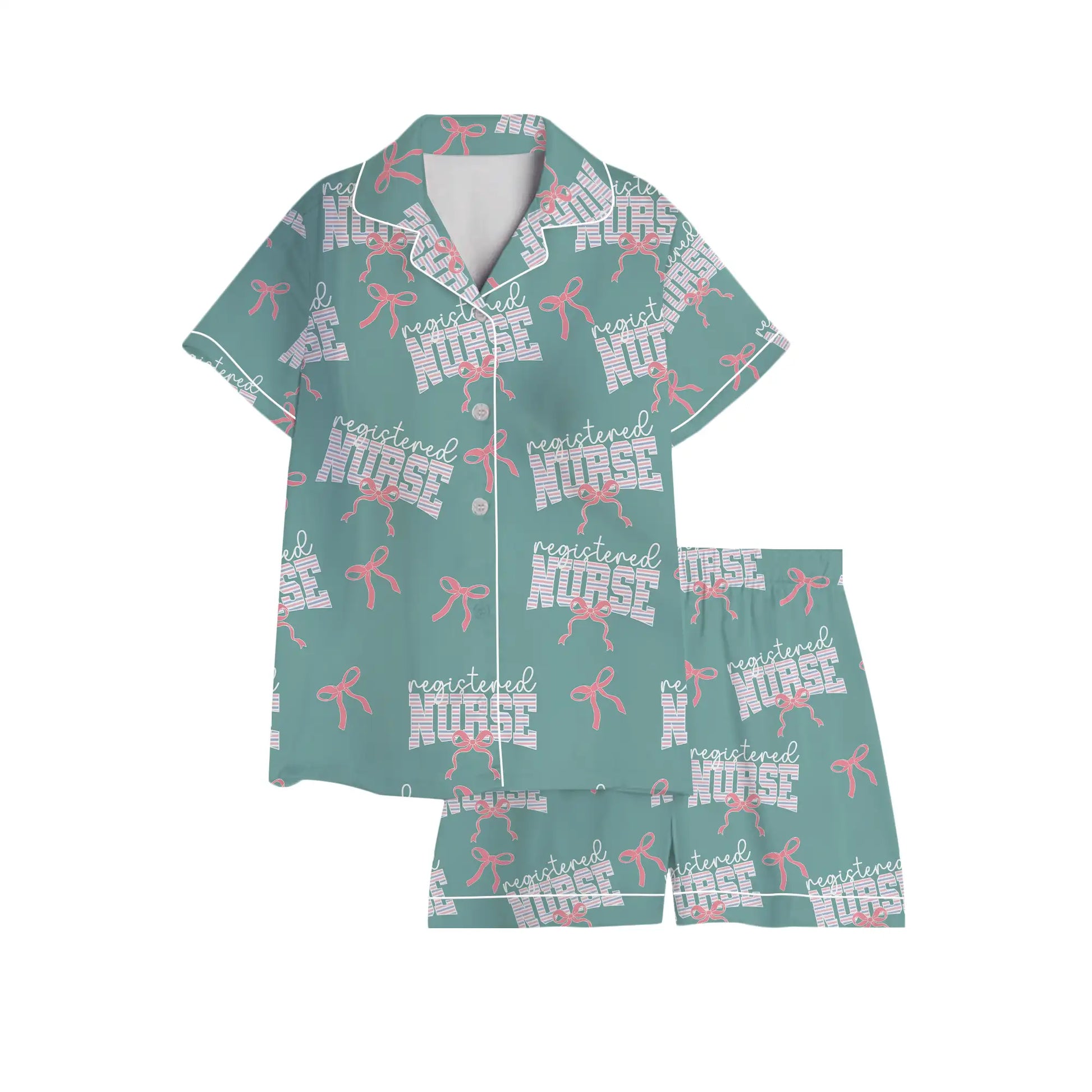 Nursehype Registered Nurse Stripe Pink Bow Satin Pajama Set