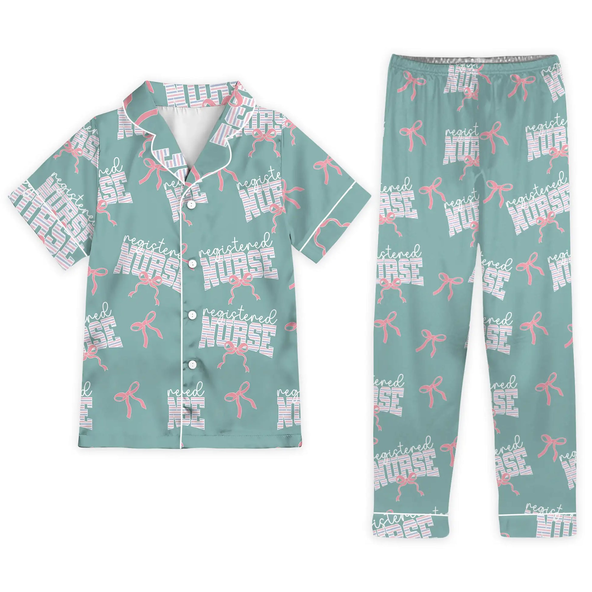 Nursehype Registered Nurse Stripe Pink Bow Satin Pajama Set