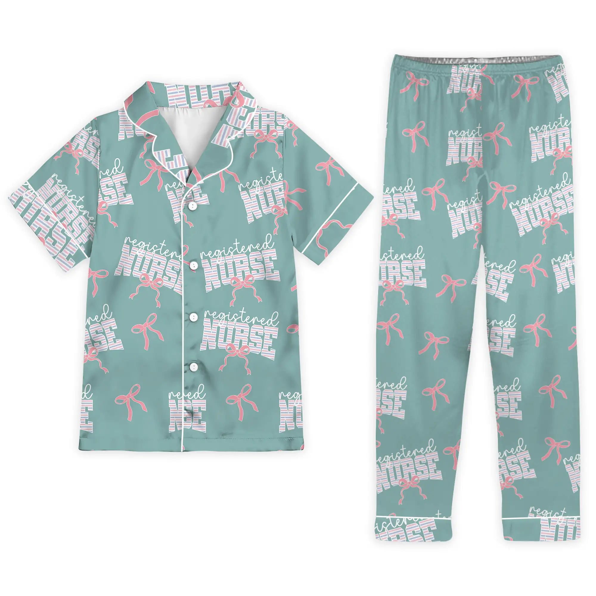 Nursehype Registered Nurse Stripe Pink Bow Satin Pajama Set