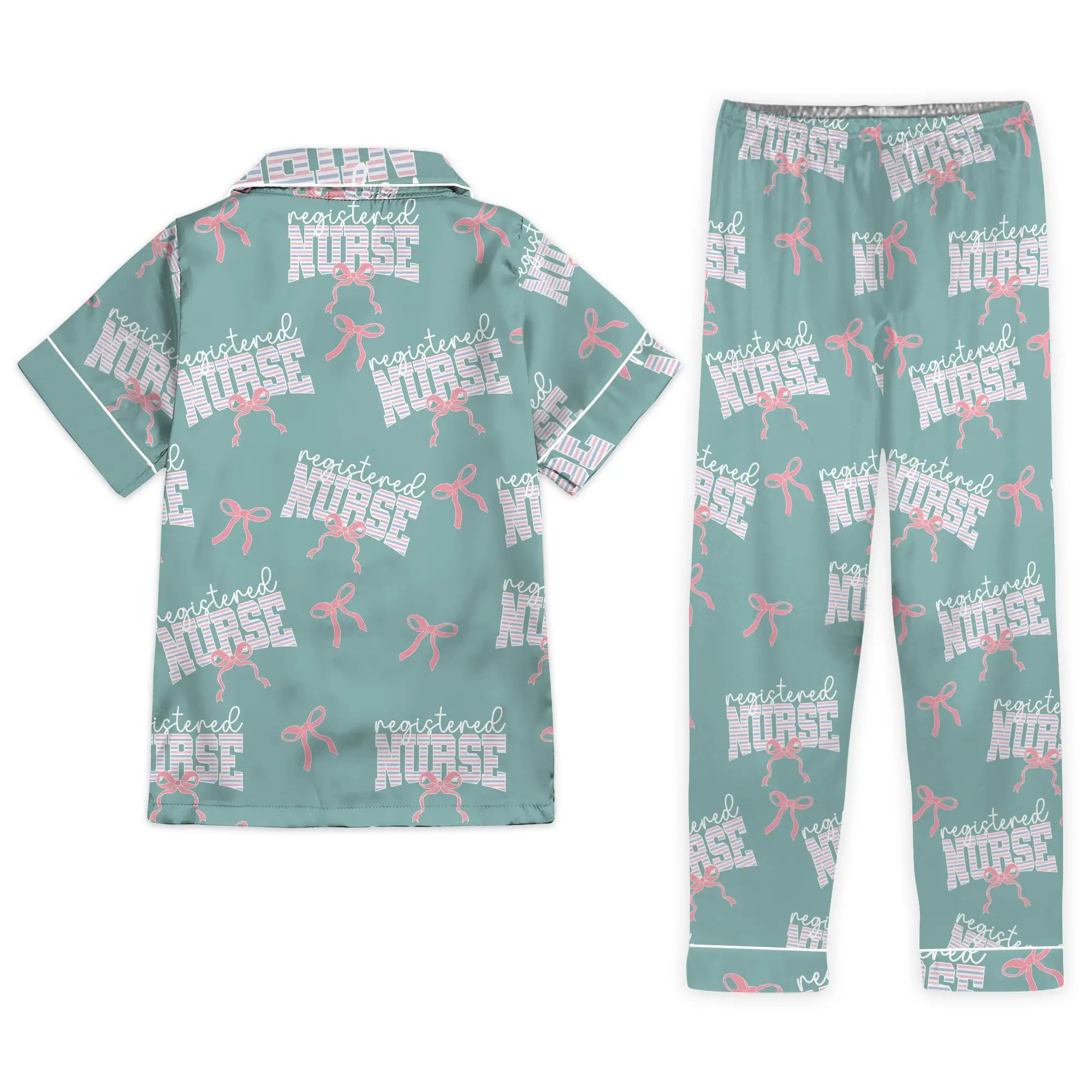 Nursehype Registered Nurse Stripe Pink Bow Satin Pajama Set