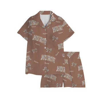 Nursehype Registered Nurse Wildflower Bow Brown Satin Pajama Set