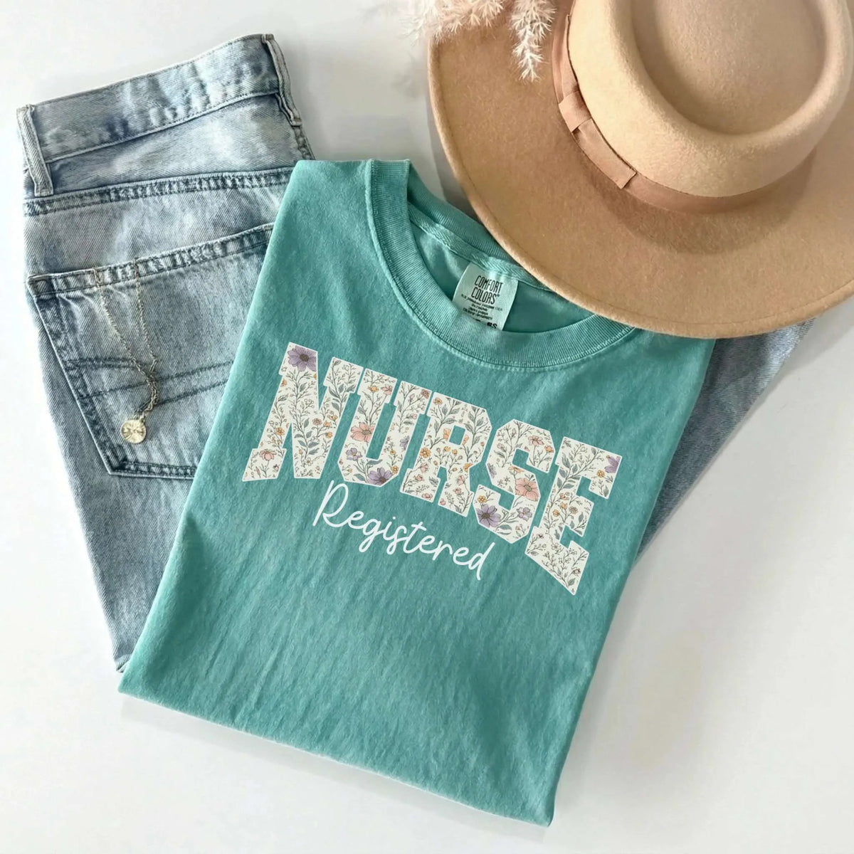 Registered Nurse Wildflower Floral Varsity Graphic T-Shirt Comfort ...