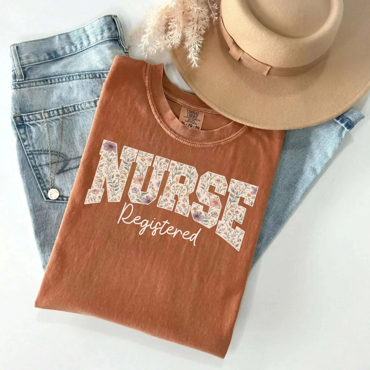 Registered Nurse Wildflower Floral Varsity Graphic T-Shirt Comfort ...