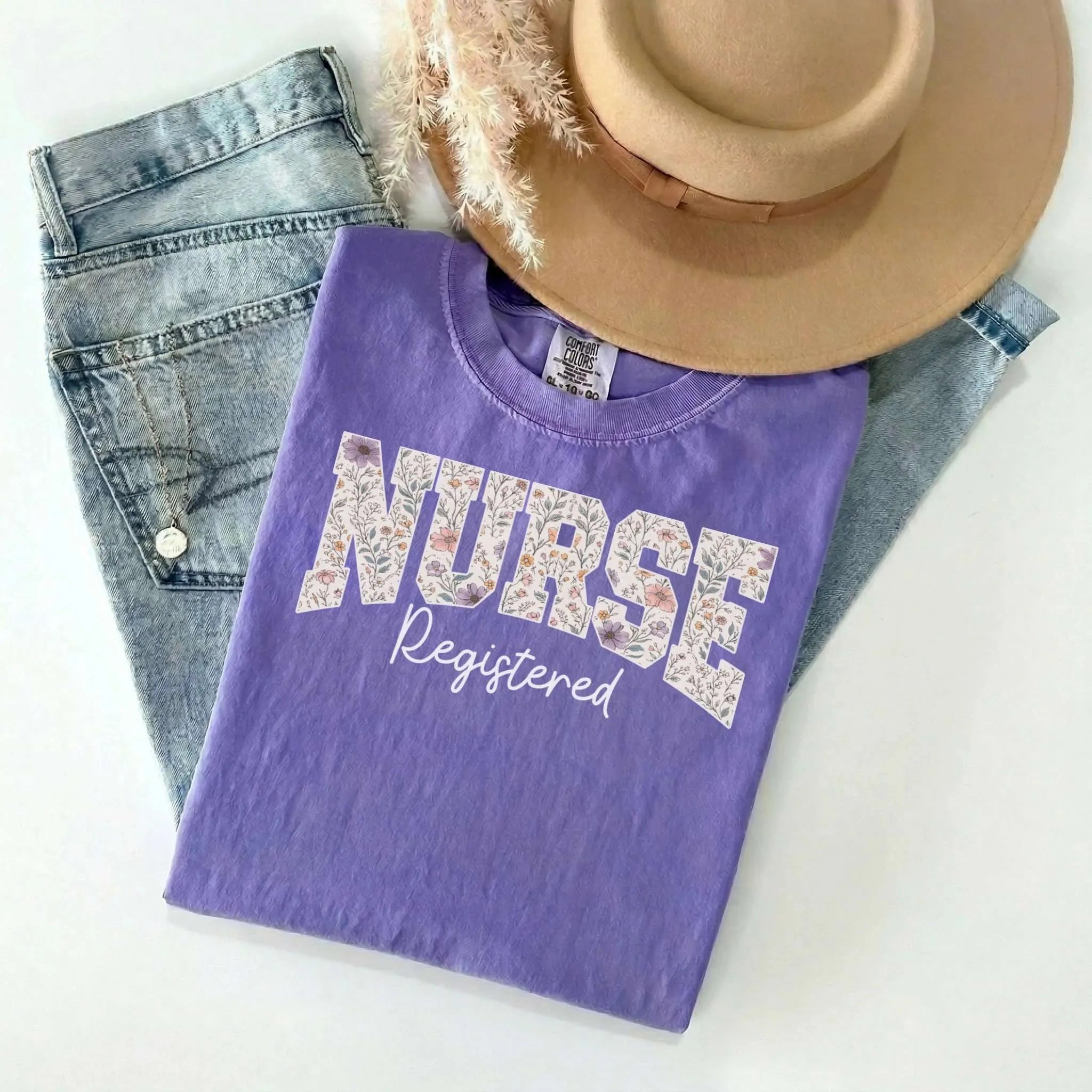 Registered Nurse Wildflower Varsity Comfort Colors Tee