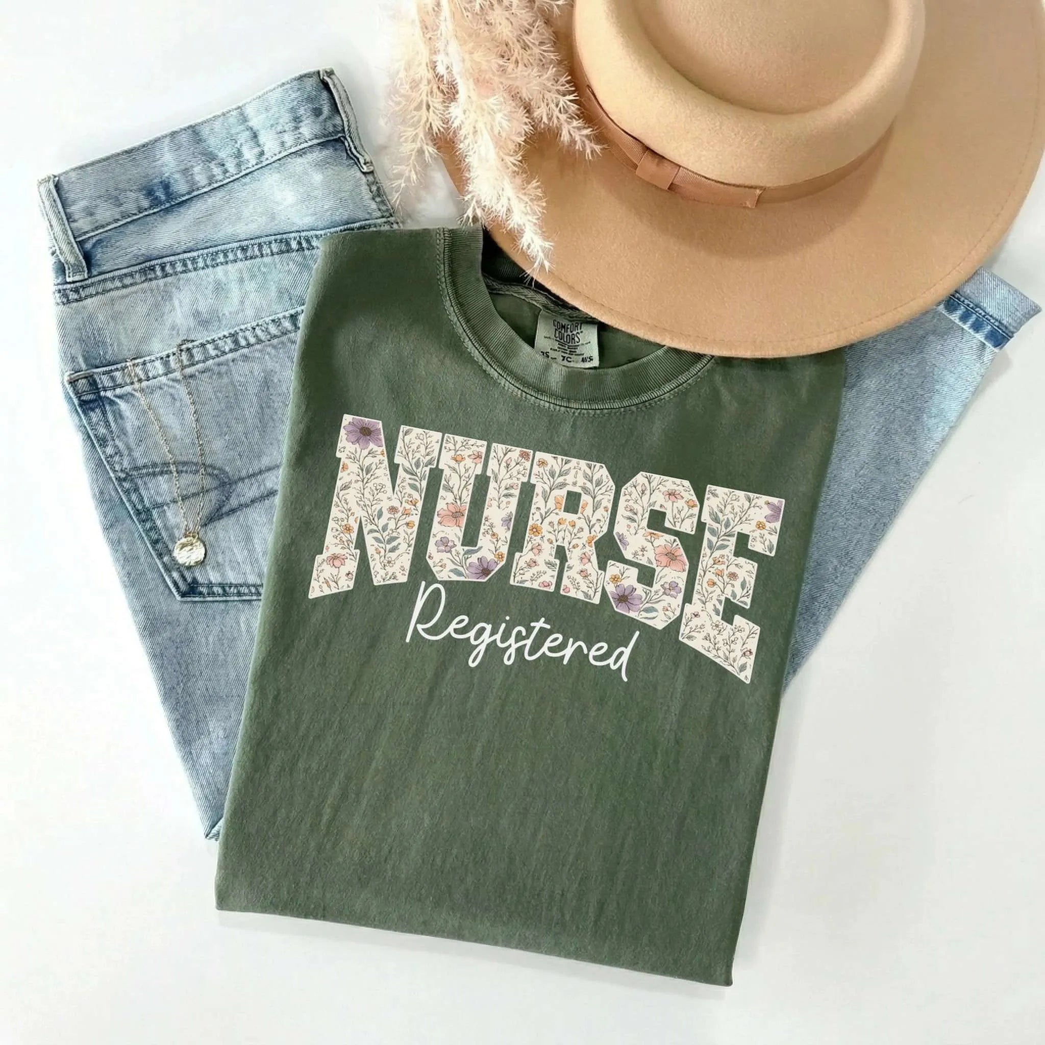Registered Nurse Wildflower Varsity Comfort Colors Tee