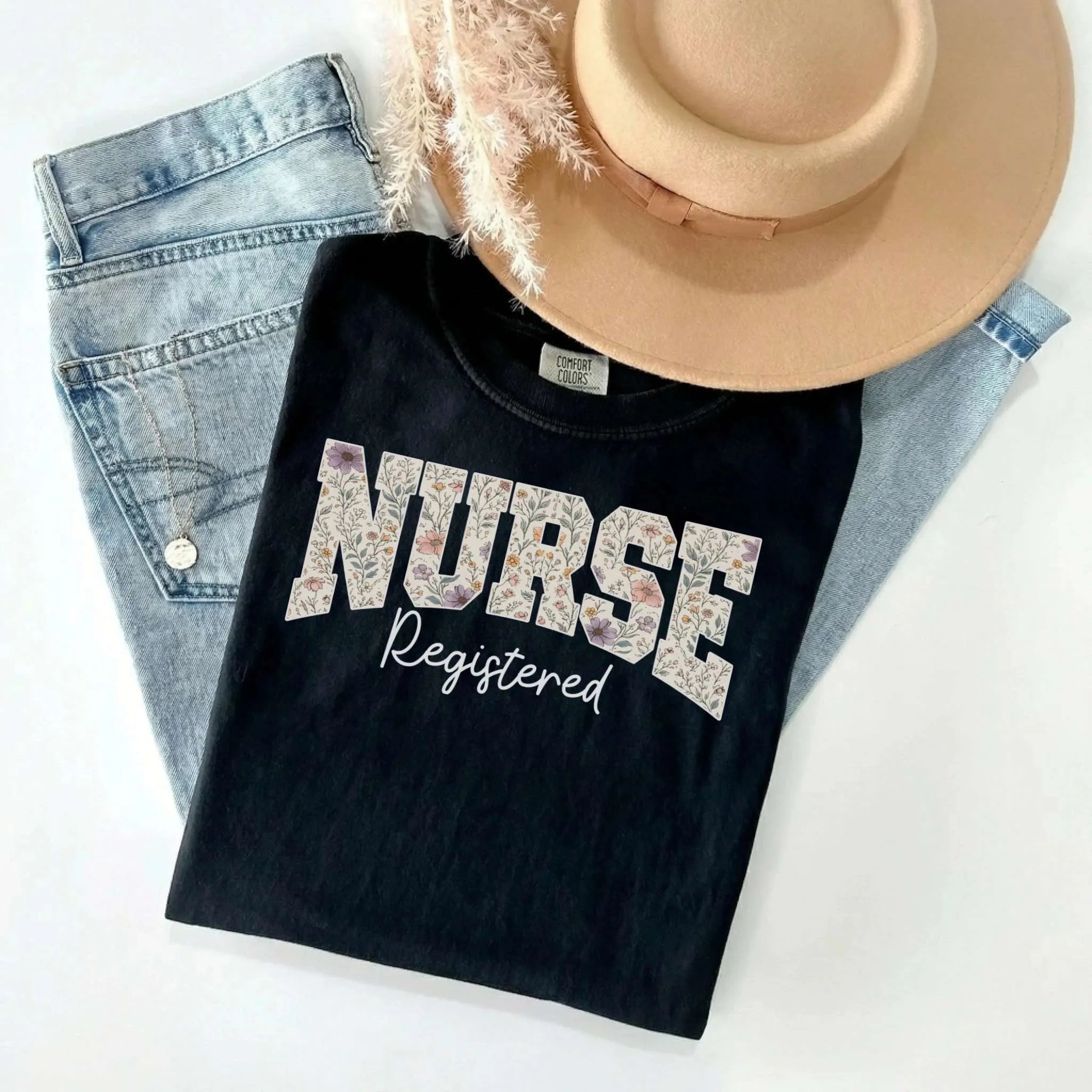 Registered Nurse Wildflower Varsity Comfort Colors Tee