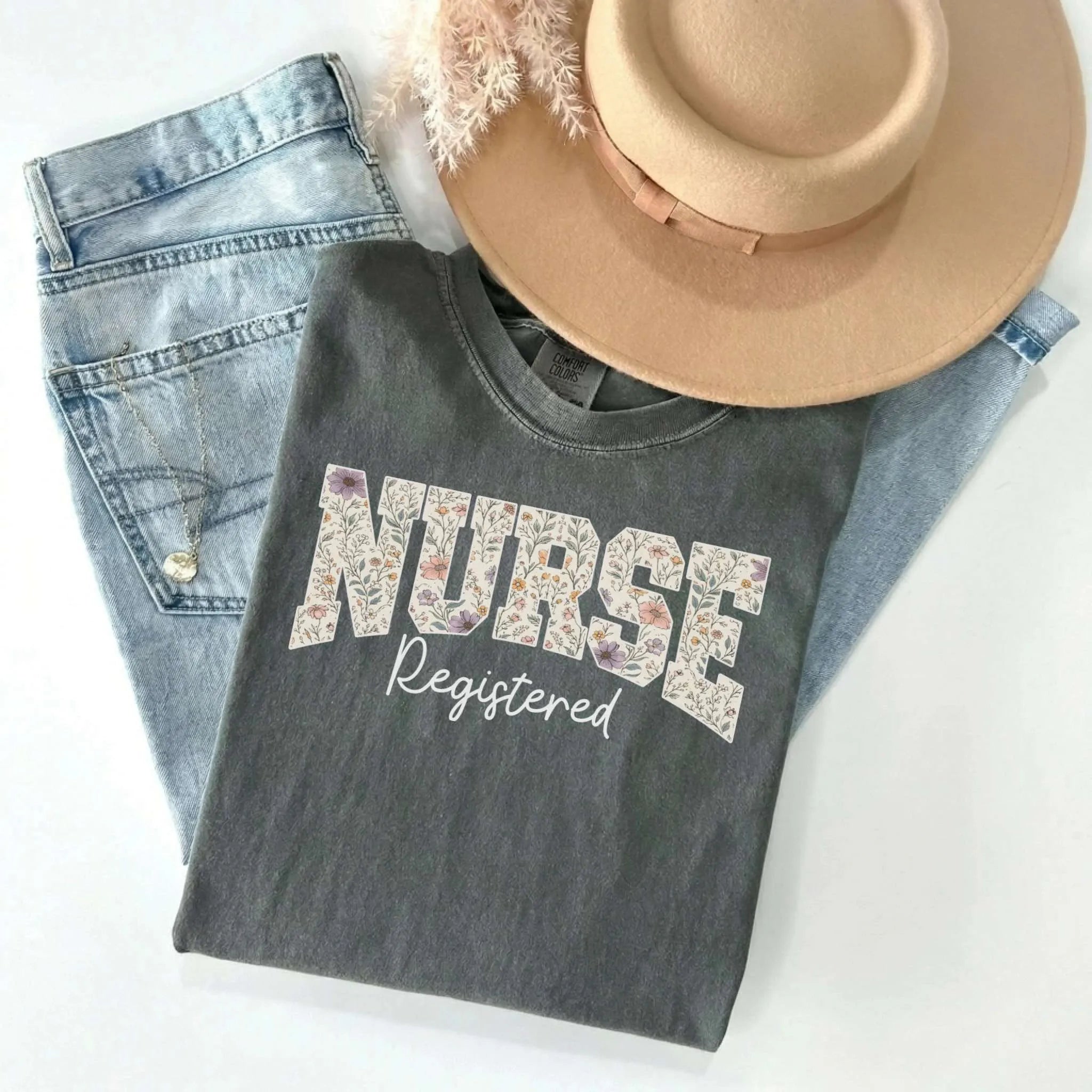 Registered Nurse Wildflower Varsity Comfort Colors Tee