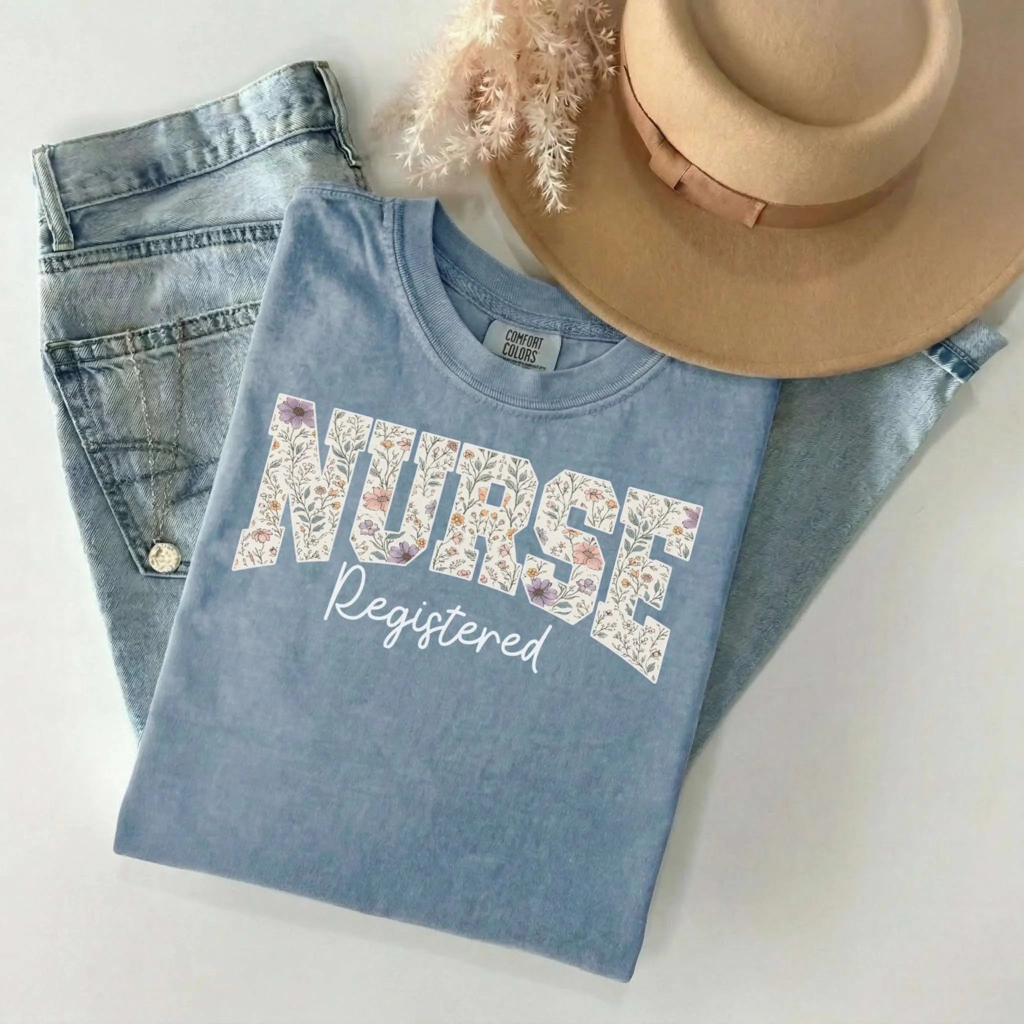 Registered Nurse Wildflower Varsity Comfort Colors Tee