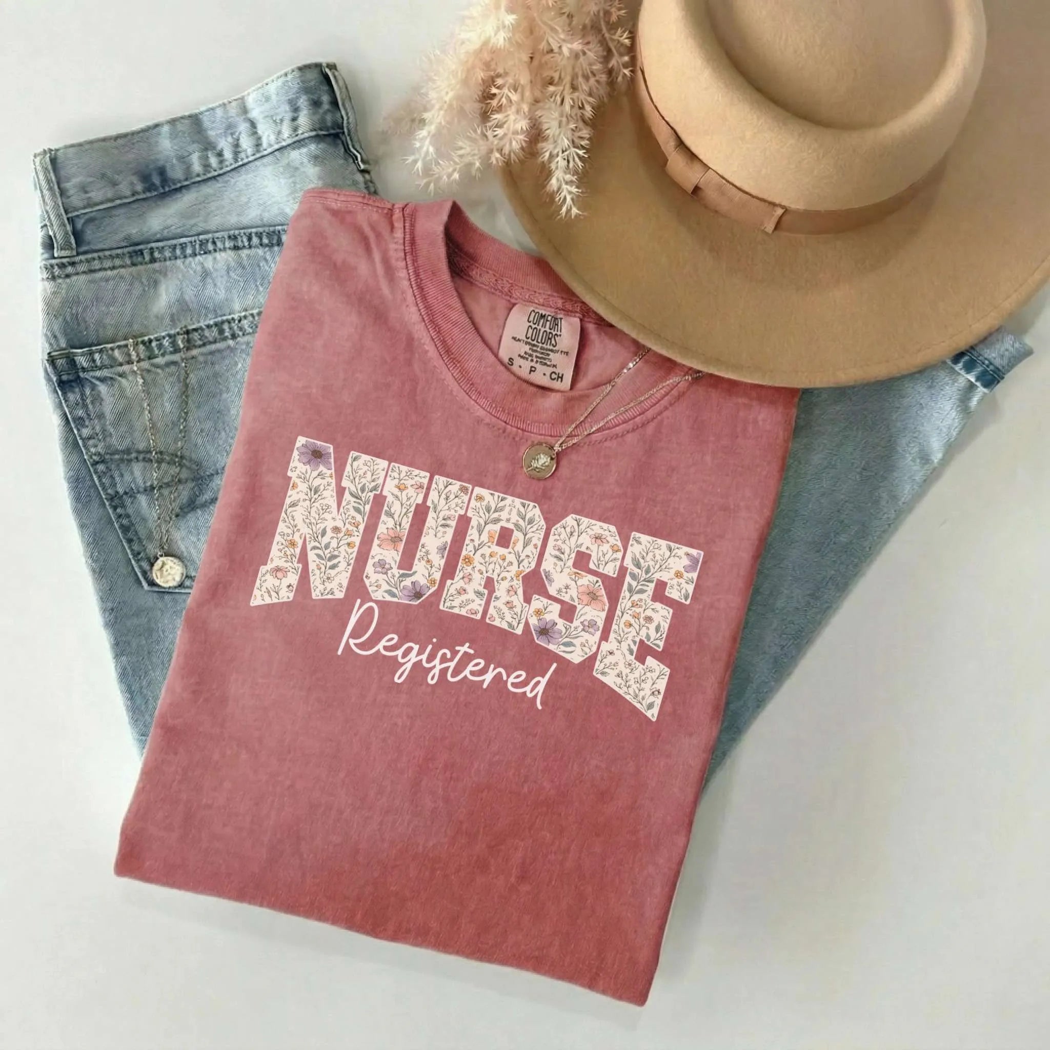 Registered Nurse Wildflower Varsity Comfort Colors Tee