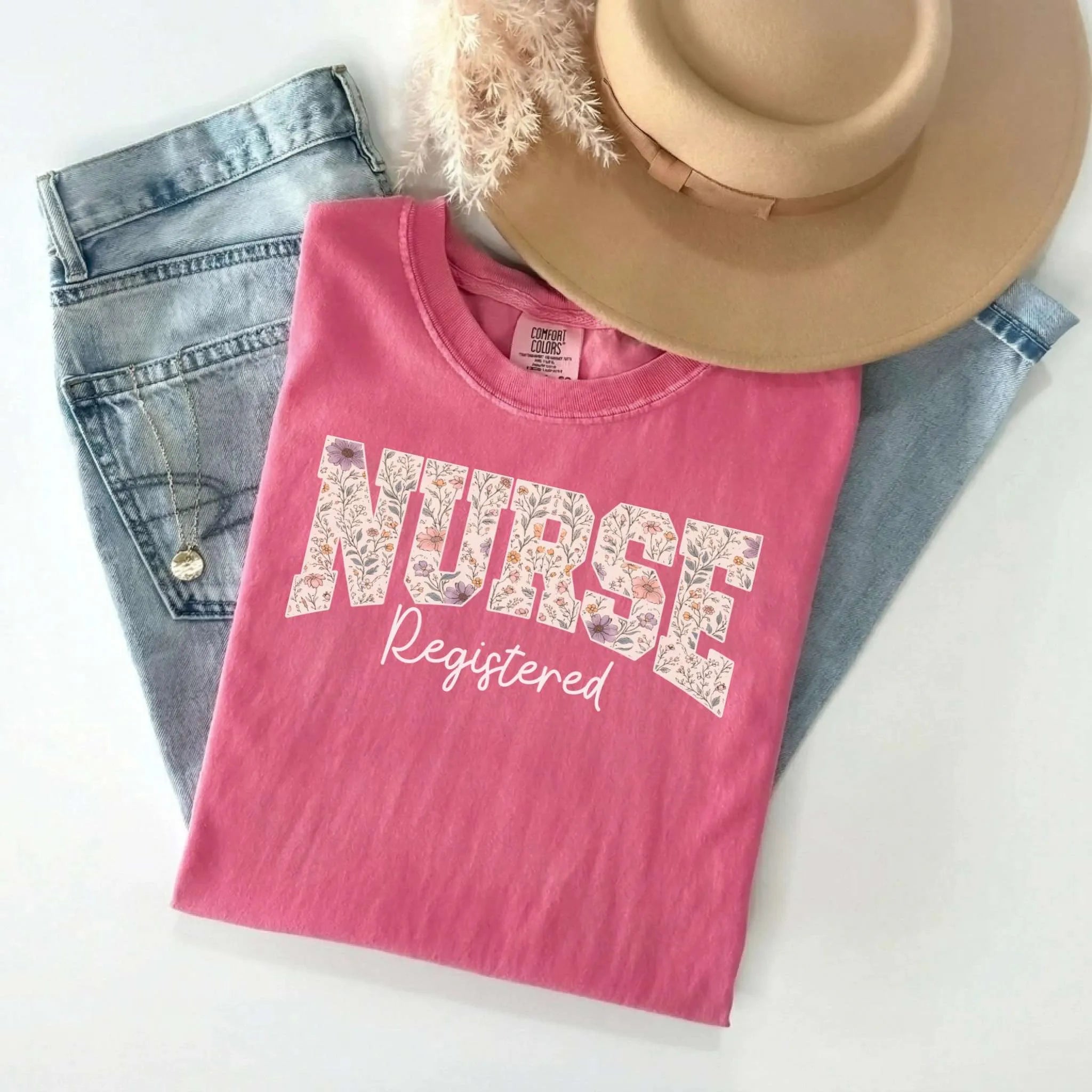 Registered Nurse Wildflower Varsity Comfort Colors Tee