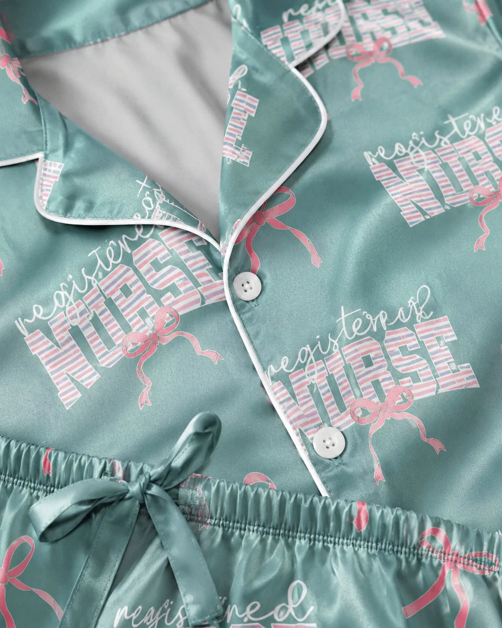 Registered Nurse Stripe Pink Bow Satin Pajama Set