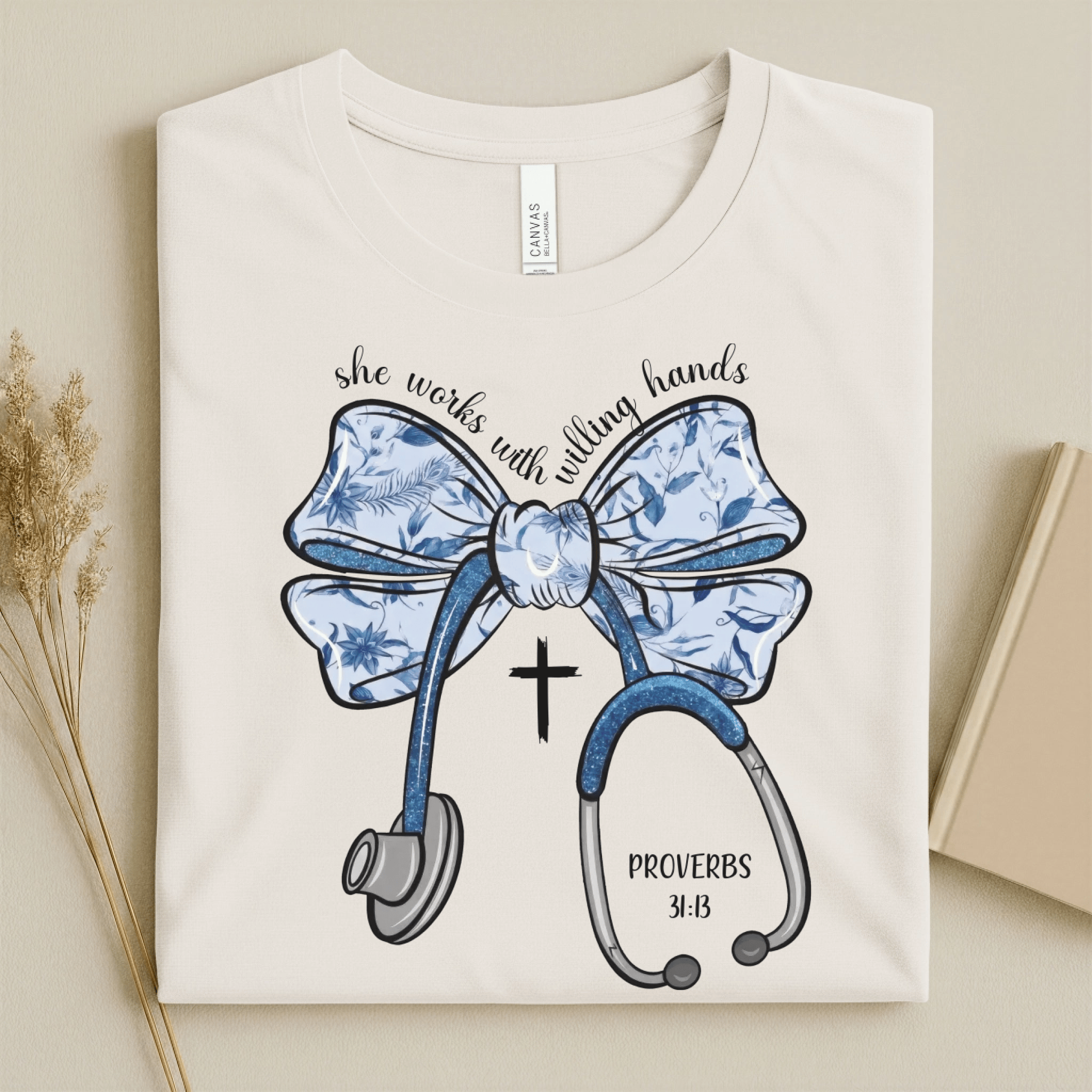 Nursehype She Works with Willing Hands Christian Nurse Tee