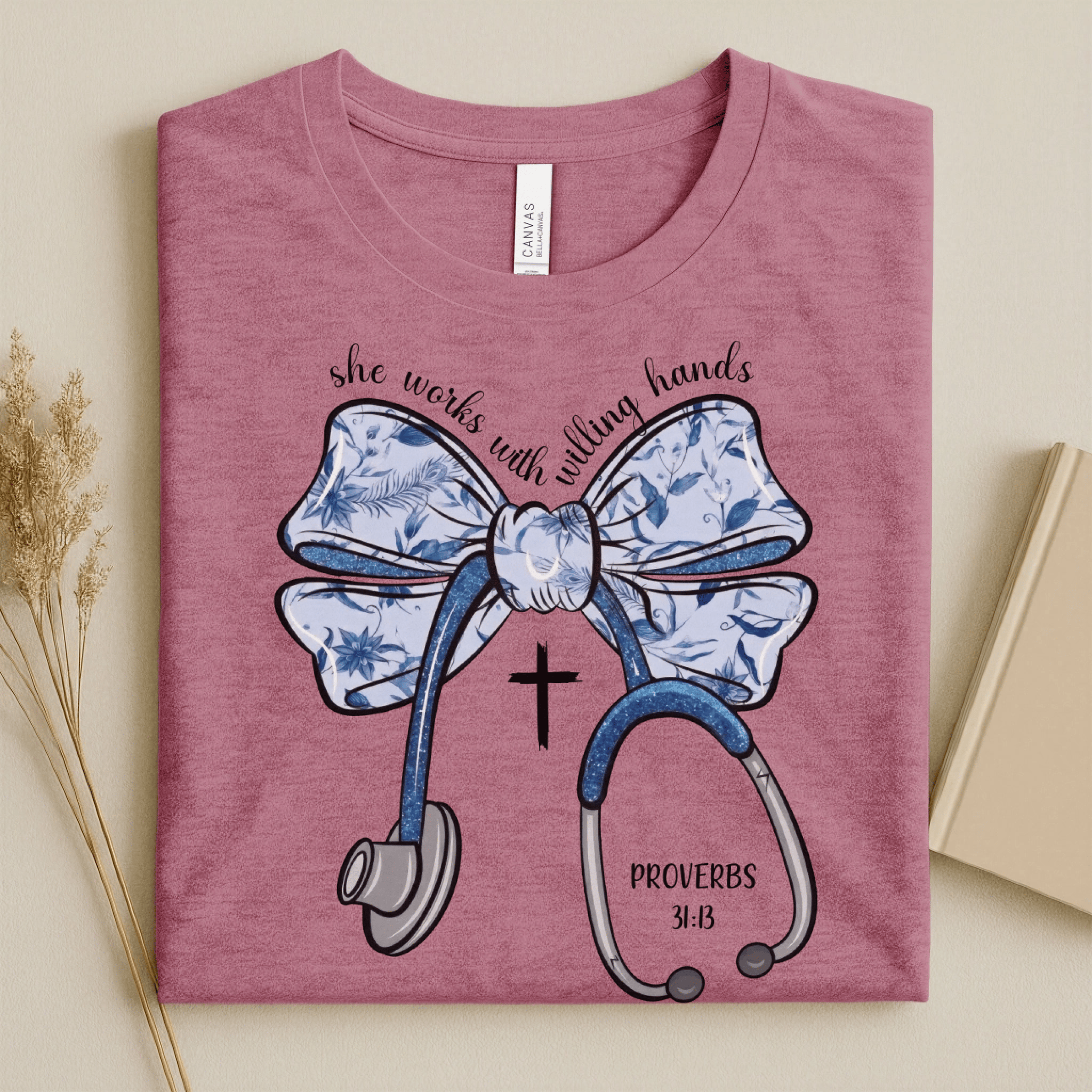Nursehype She Works with Willing Hands Christian Nurse Tee
