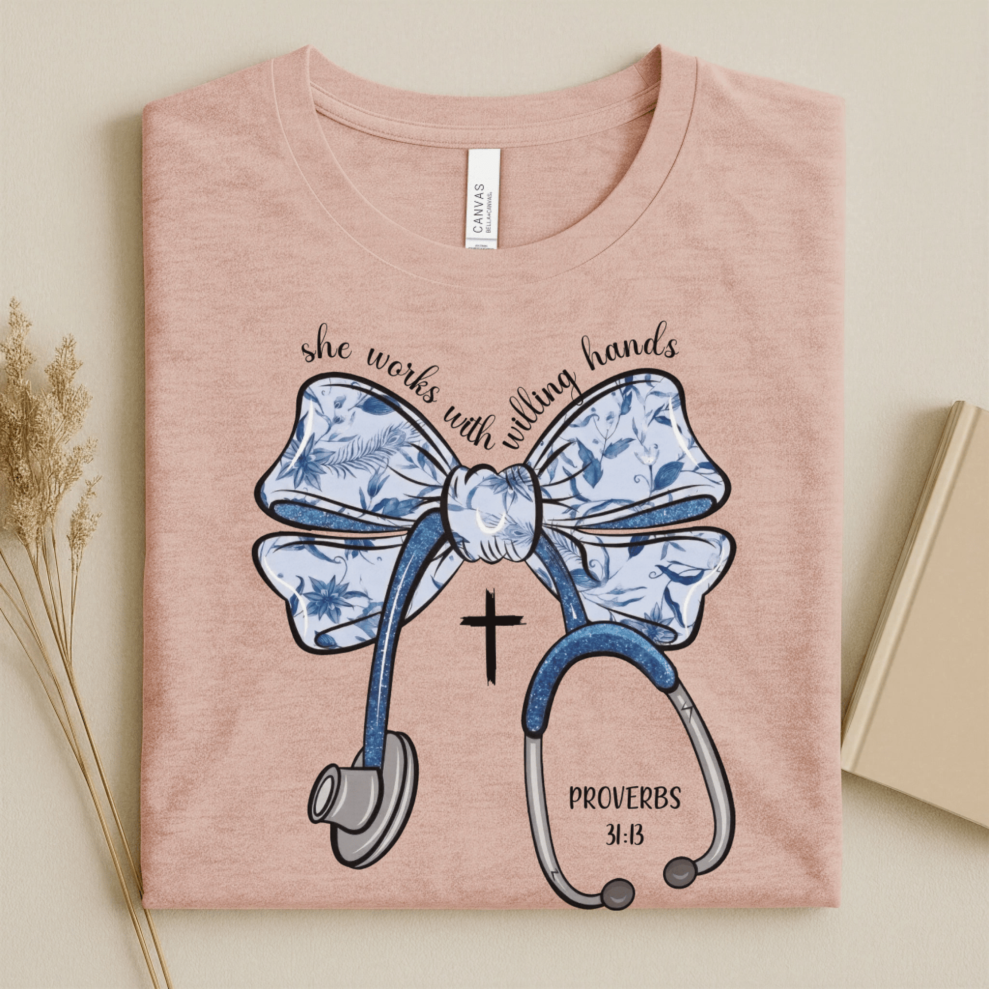 Nursehype She Works with Willing Hands Christian Nurse Tee