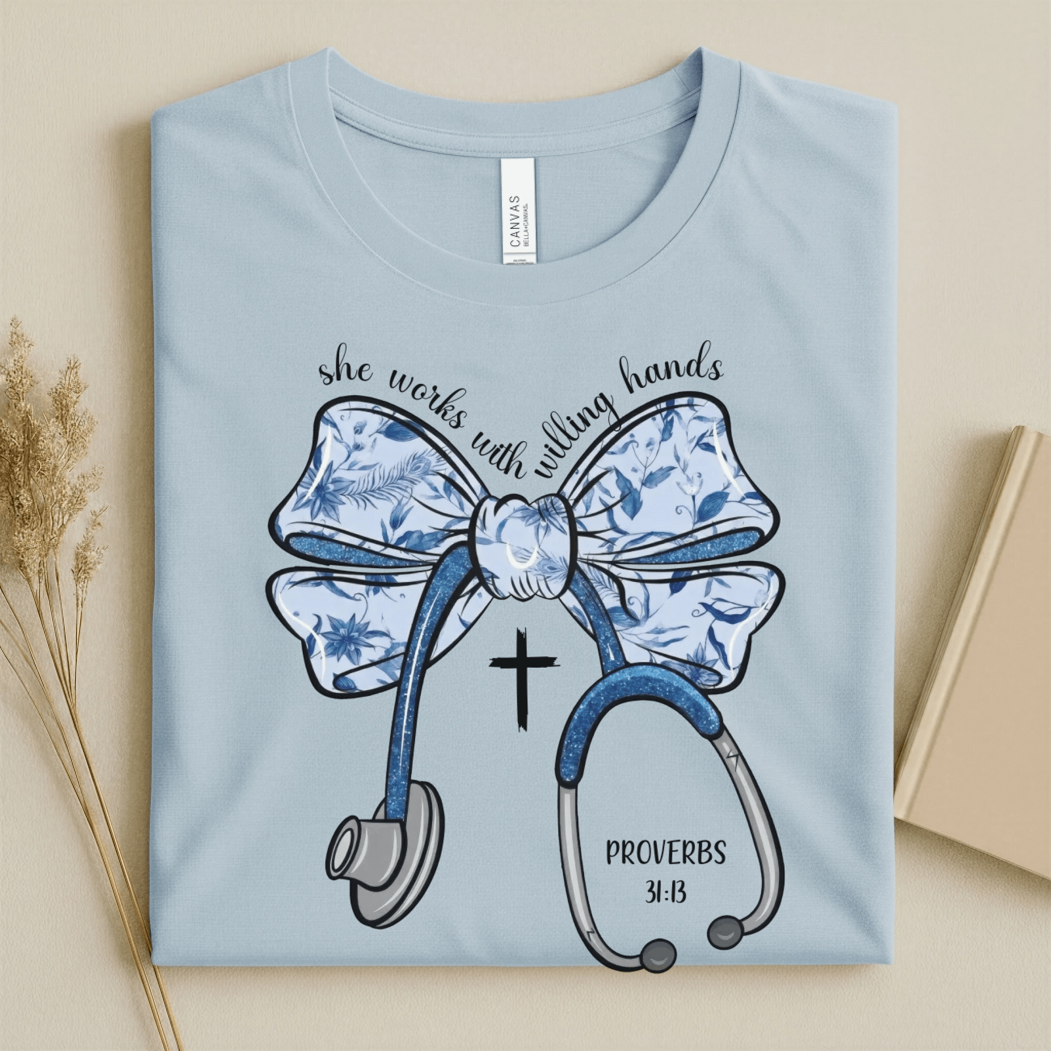 Nursehype She Works with Willing Hands Christian Nurse Tee