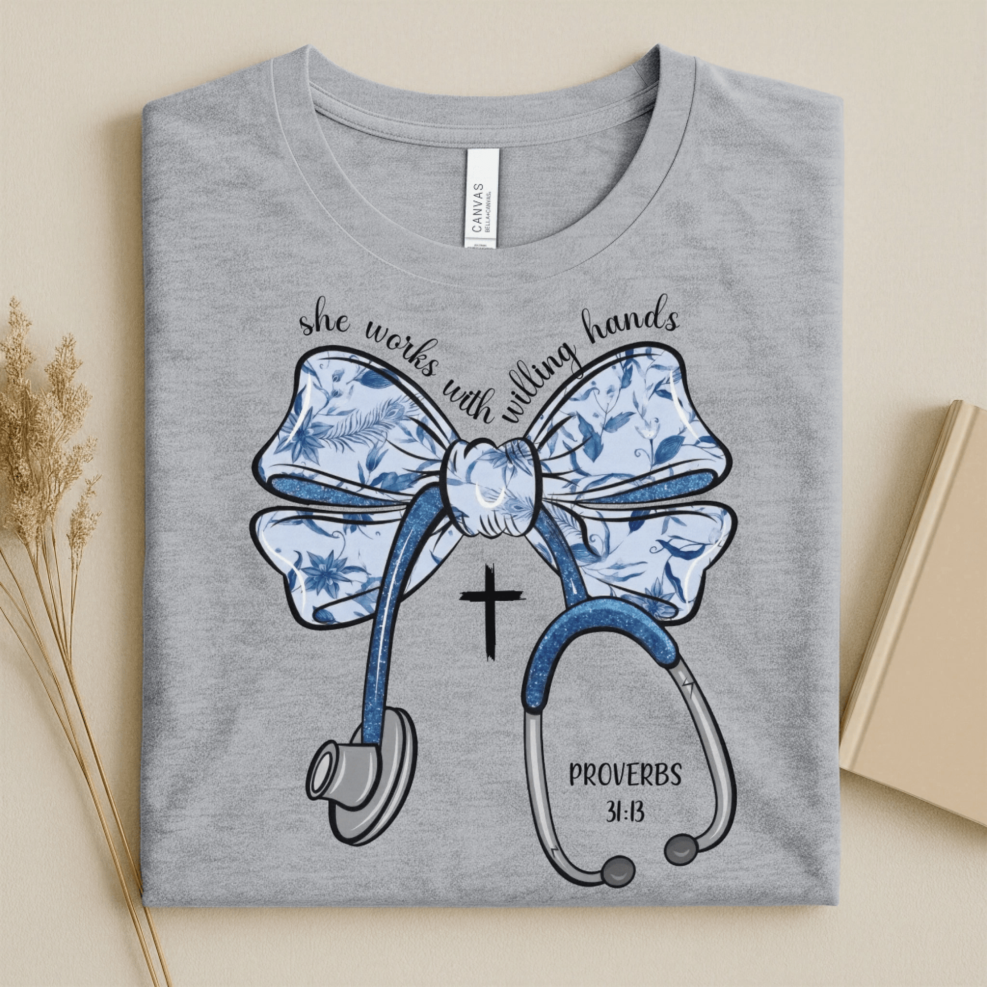 Nursehype She Works with Willing Hands Christian Nurse Tee