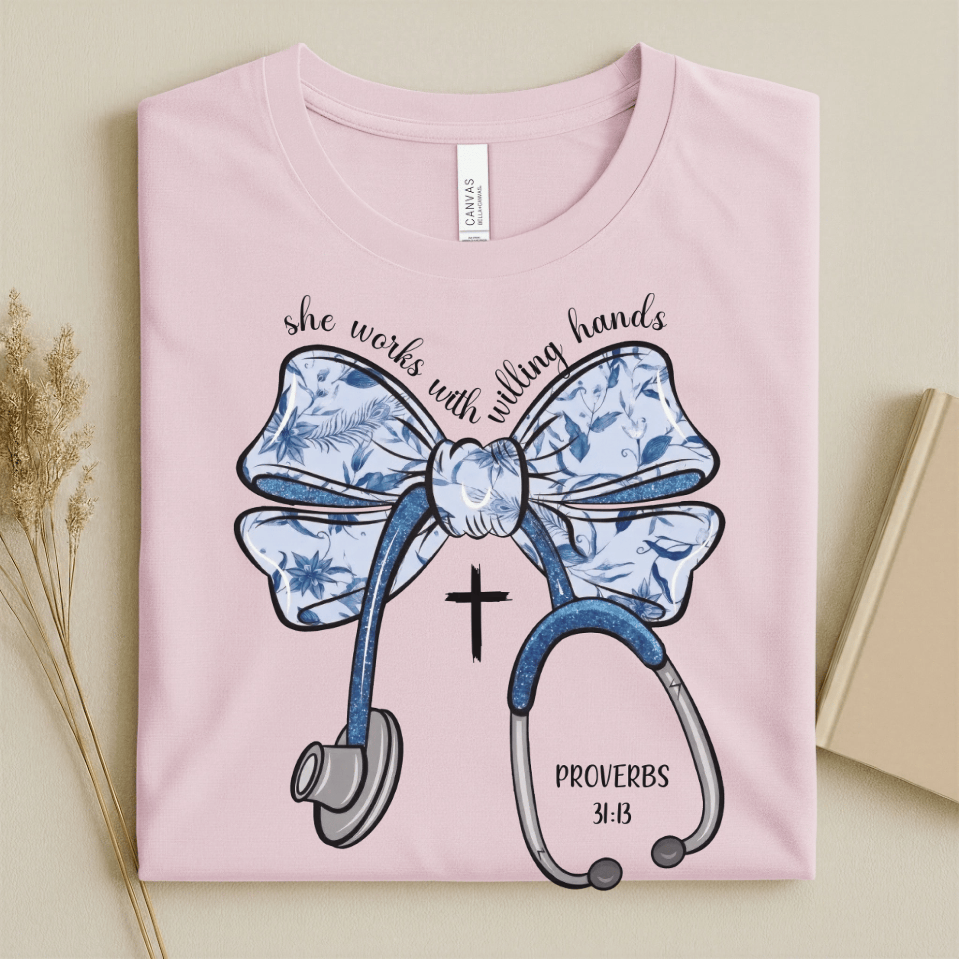 Nursehype She Works with Willing Hands Christian Nurse Tee