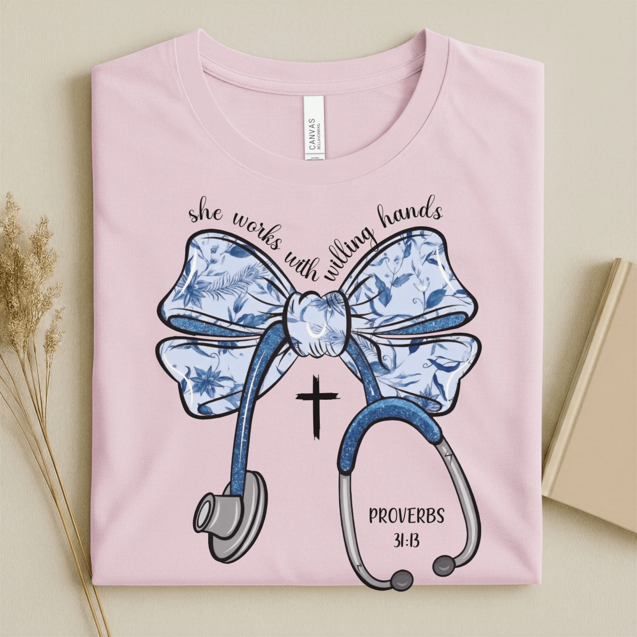 Nursehype She Works with Willing Hands Christian Nurse Tee