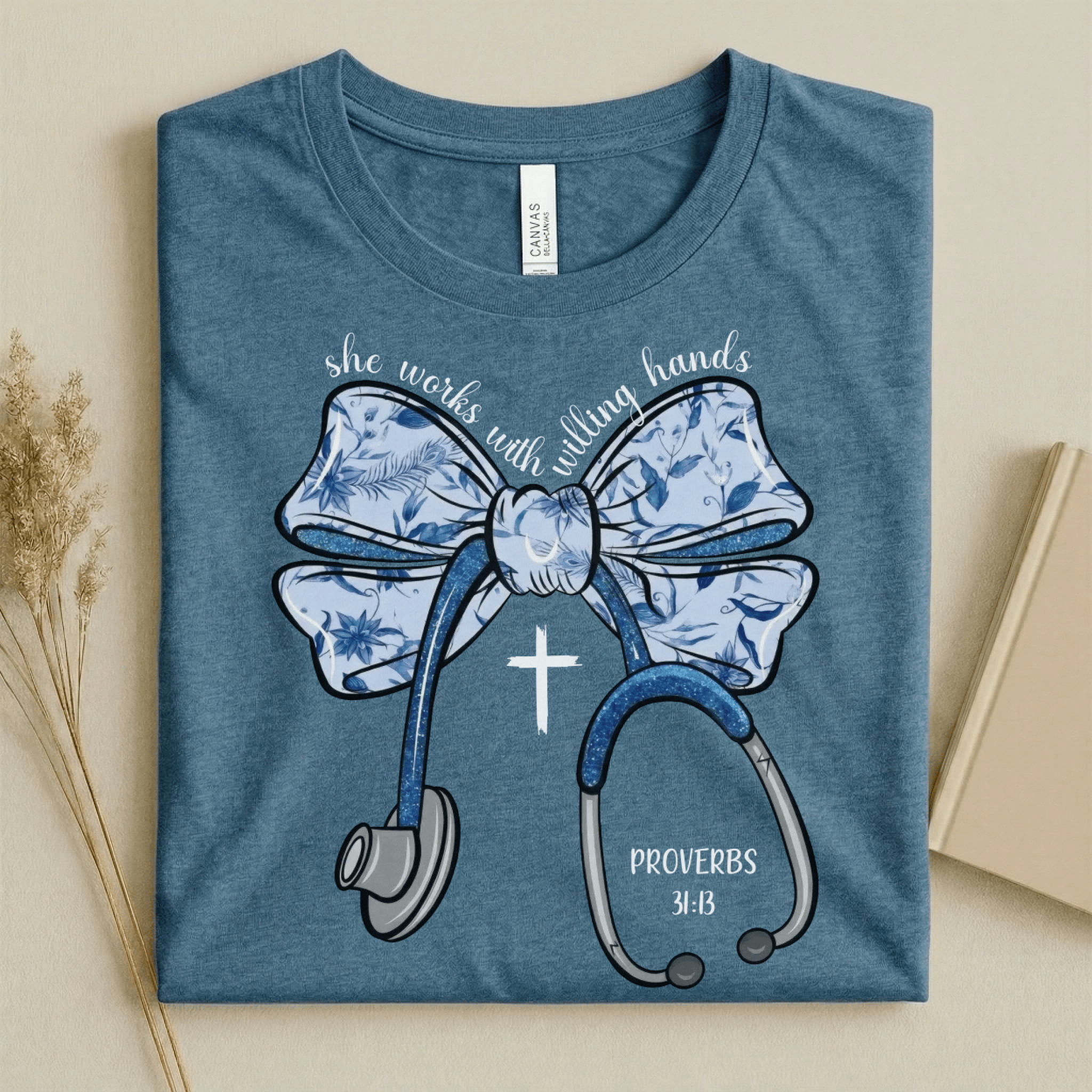 Nursehype She Works with Willing Hands Christian Nurse Tee