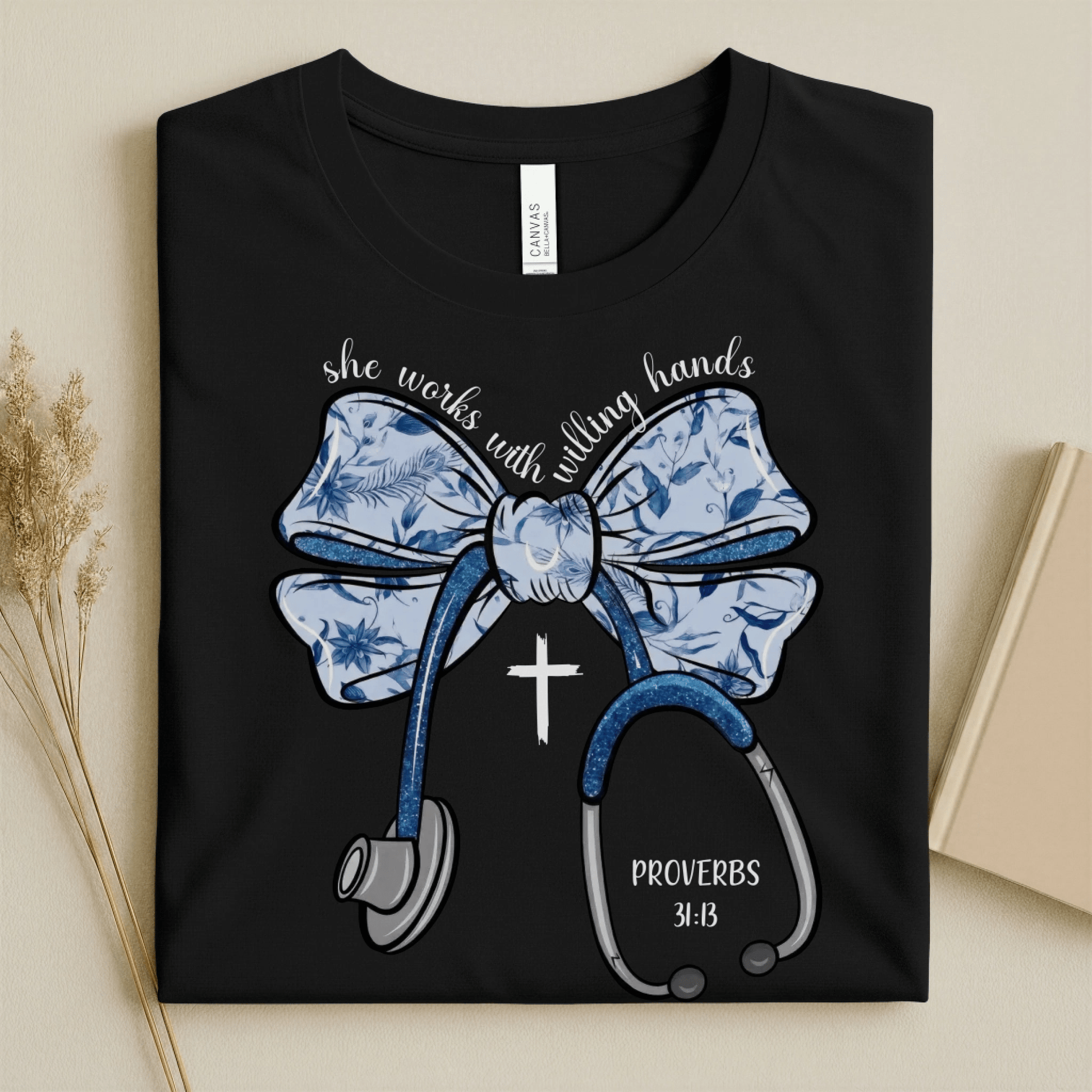 Nursehype She Works with Willing Hands Christian Nurse Tee