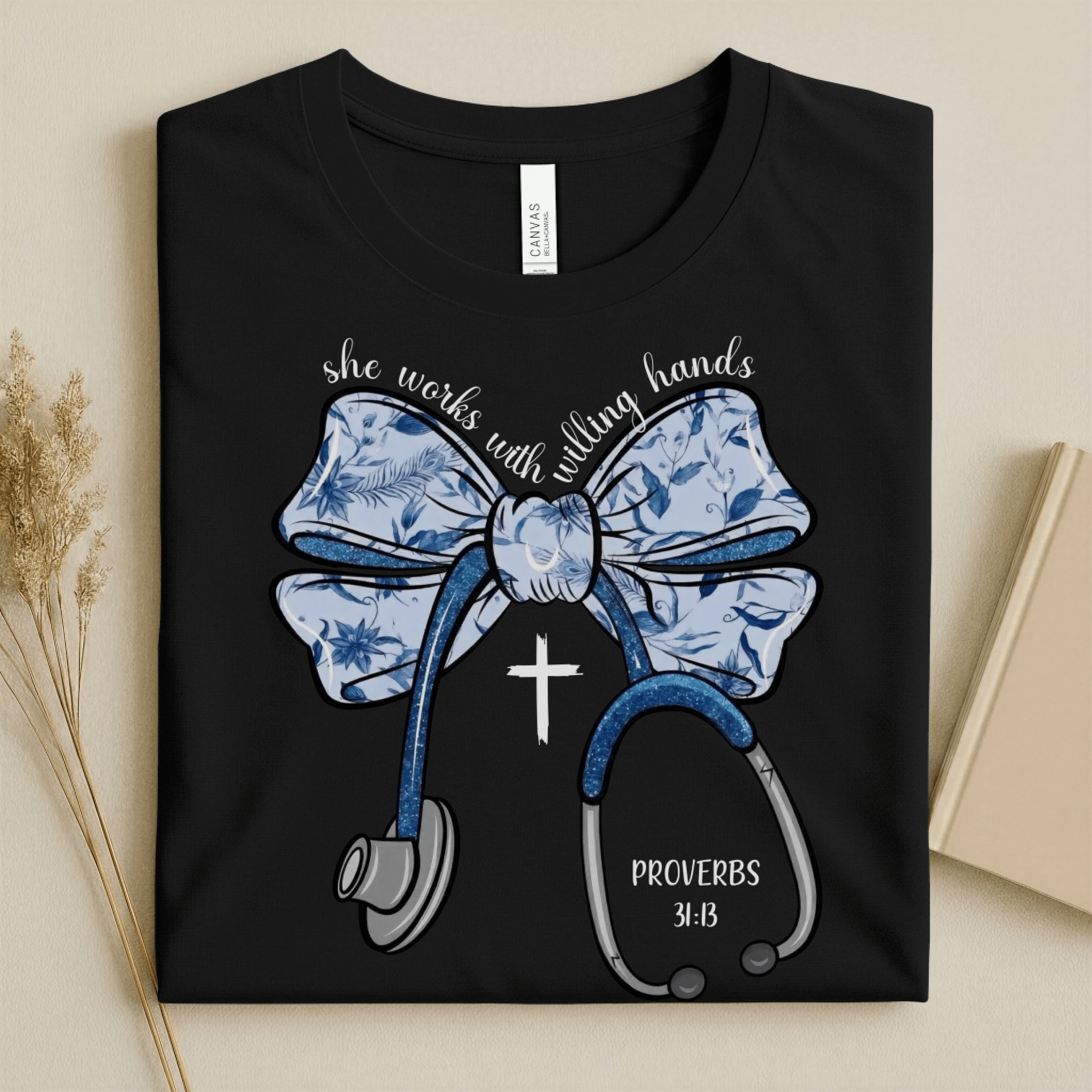 Nursehype She Works with Willing Hands Christian Nurse Tee