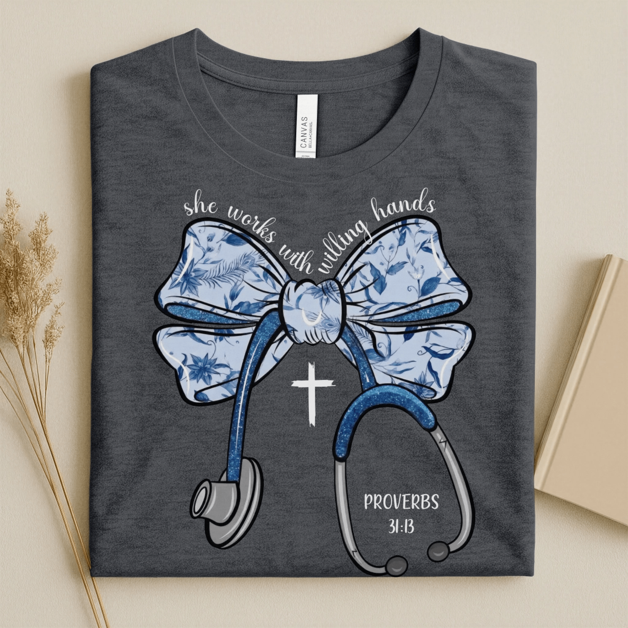 Nursehype She Works with Willing Hands Christian Nurse Tee