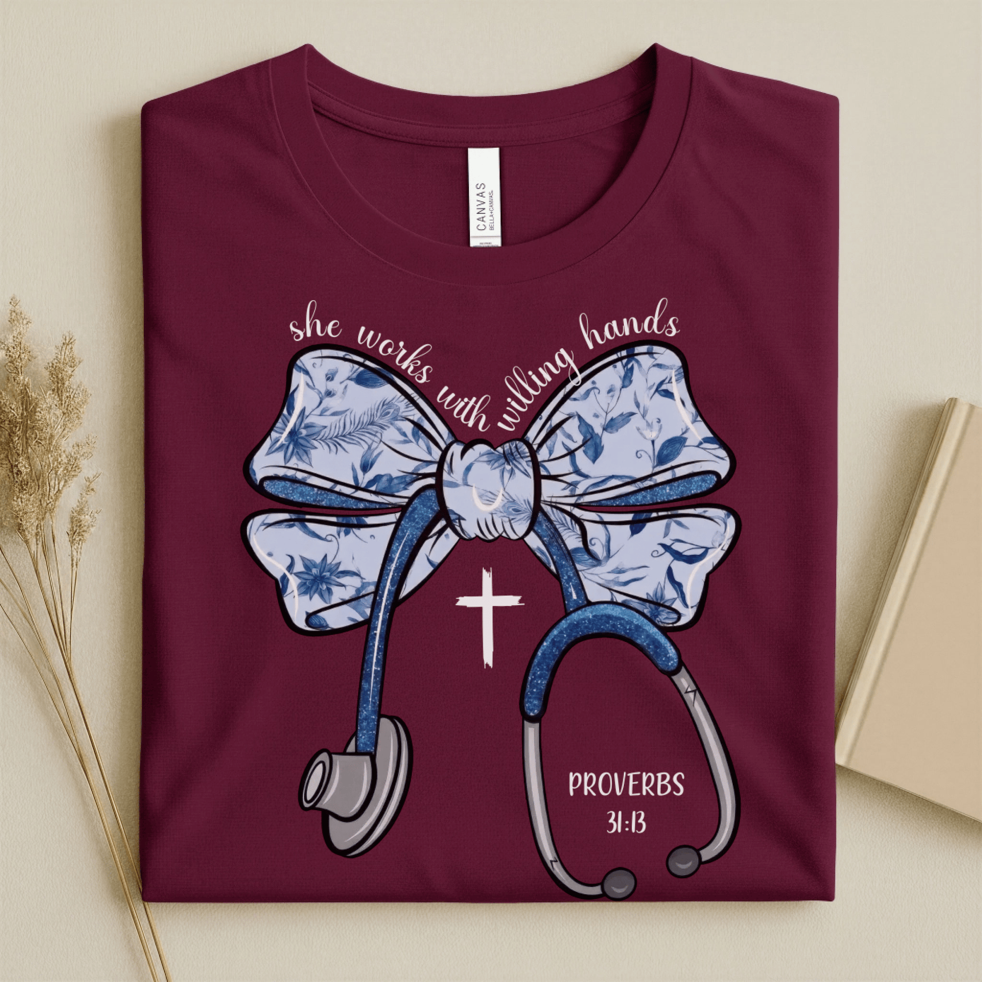 Nursehype She Works with Willing Hands Christian Nurse Tee