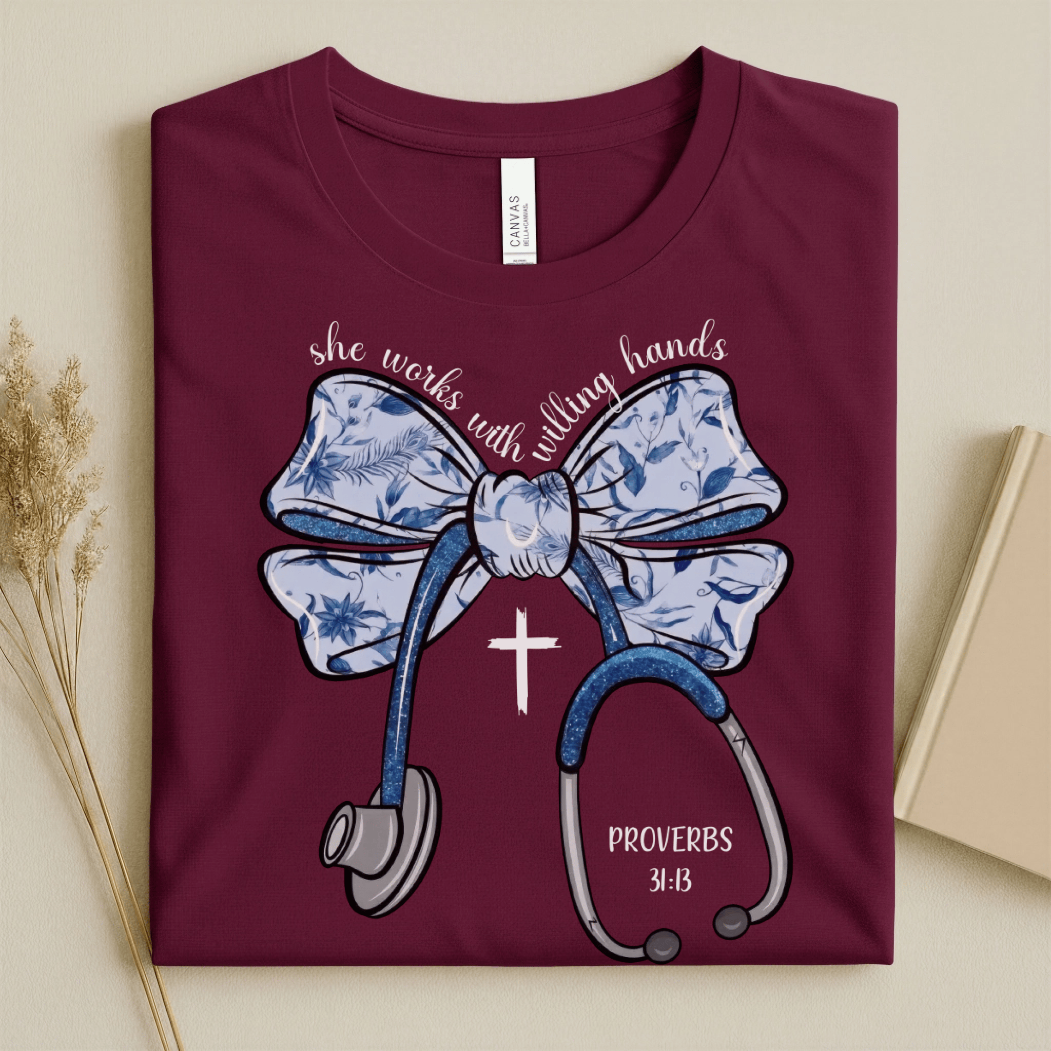 Nursehype She Works with Willing Hands Christian Nurse Tee