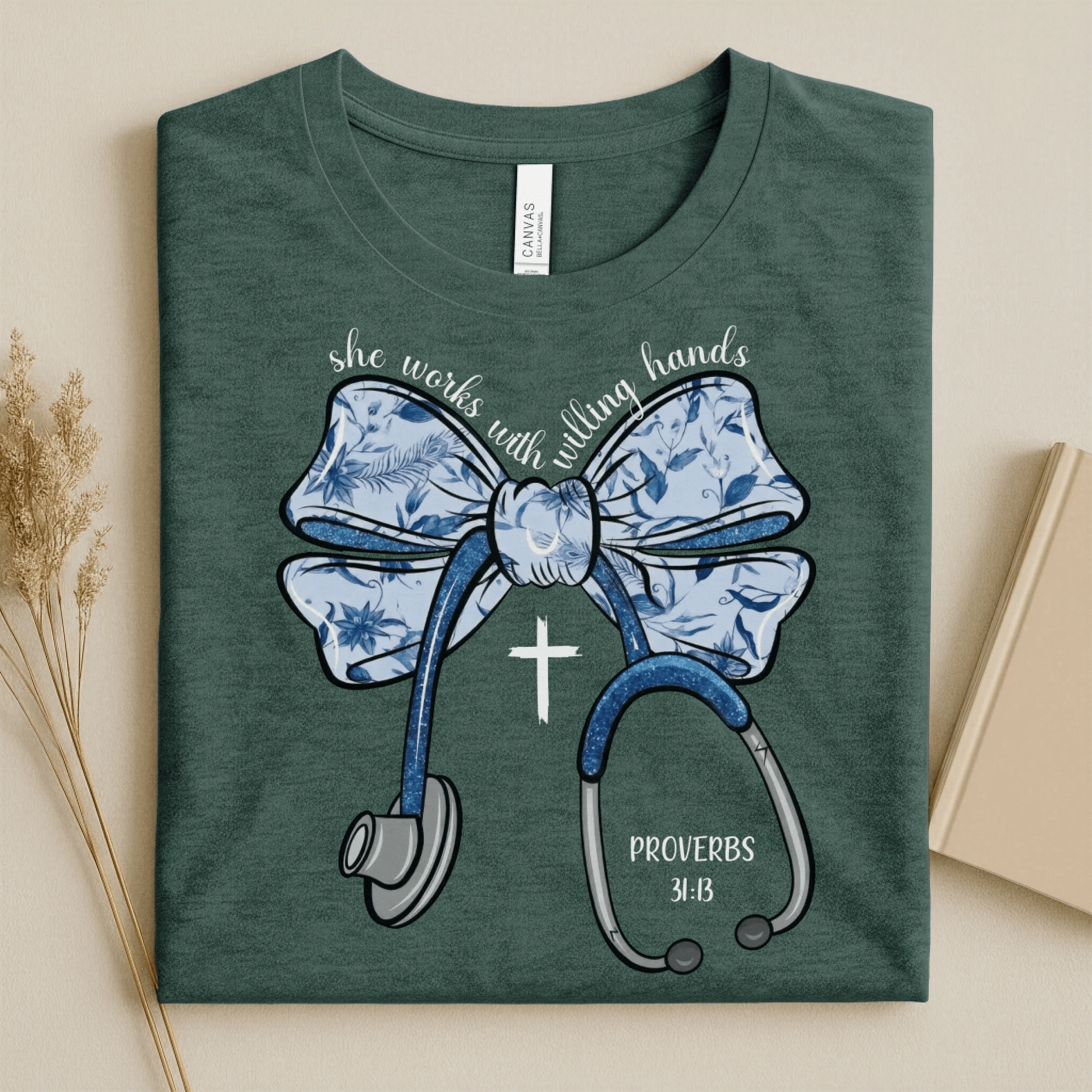 Nursehype She Works with Willing Hands Christian Nurse Tee