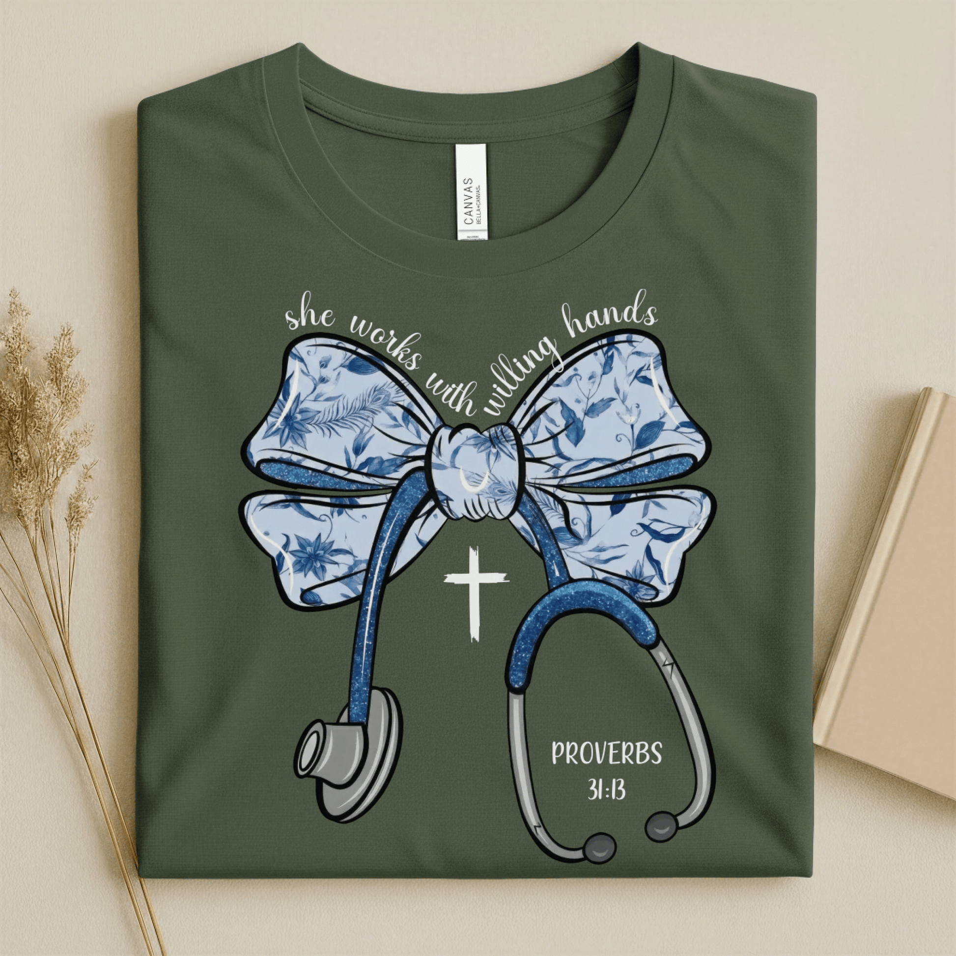 Nursehype She Works with Willing Hands Christian Nurse Tee