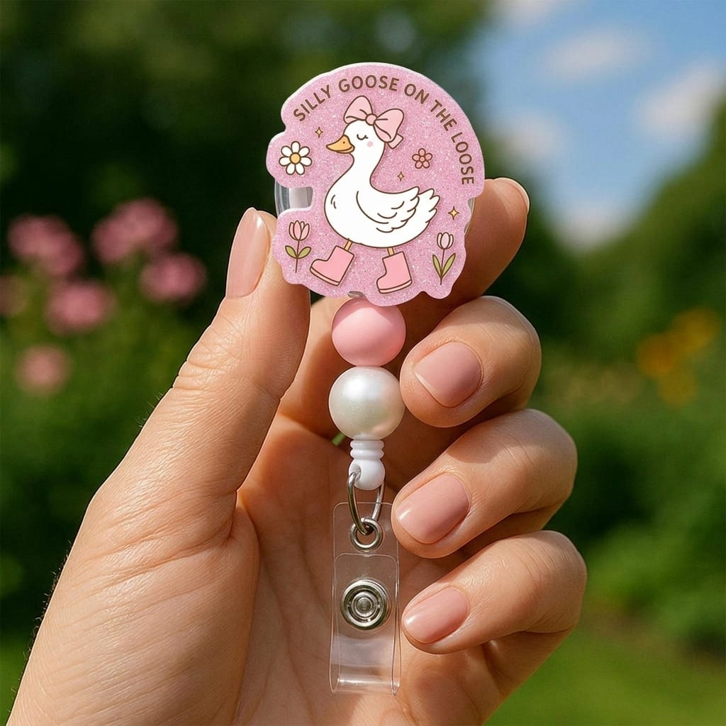 Nursehype Silly Goose on the Loose Pink Cute Badge Reels for Nurses