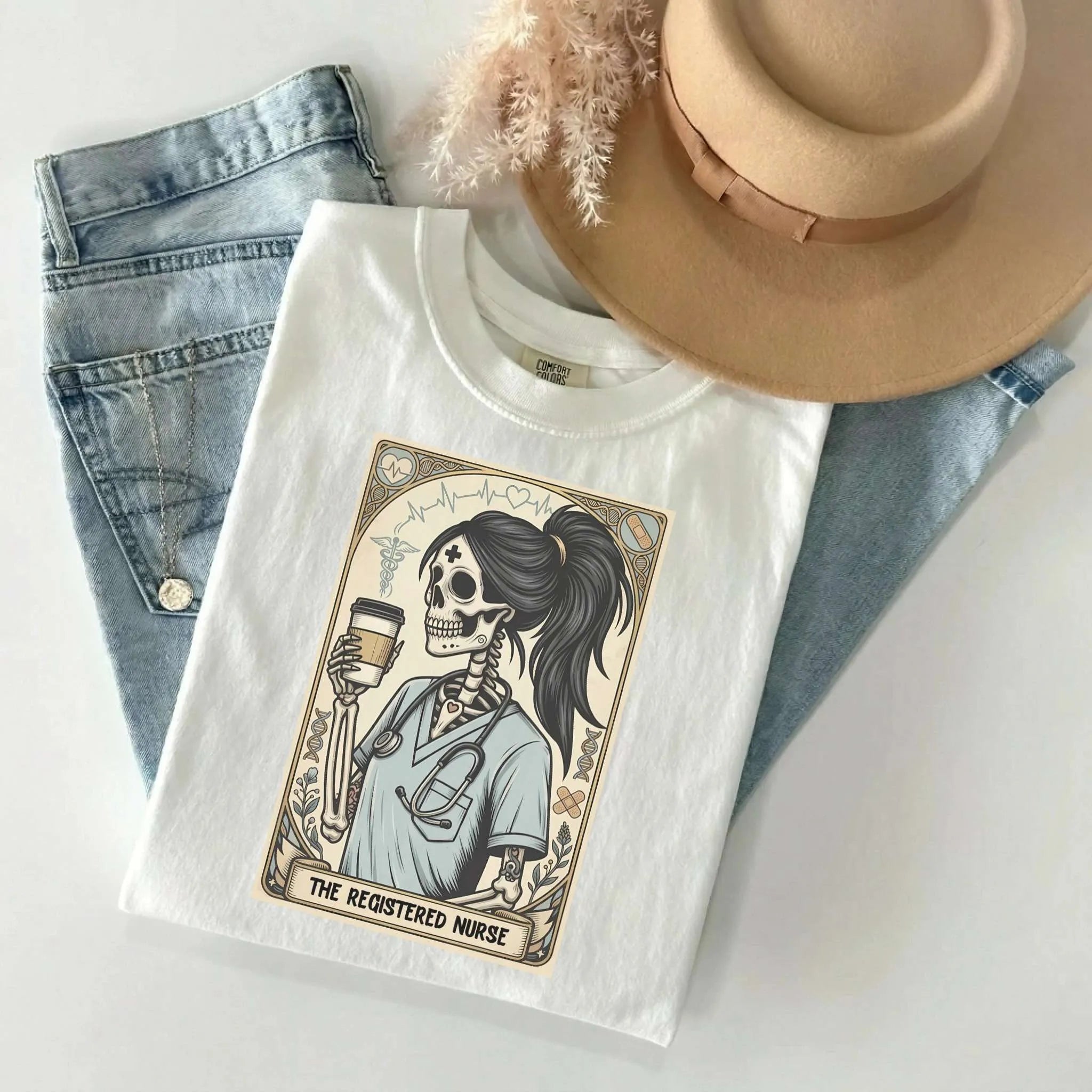 Registered Nurse Tarot Card Skeleton Comfort Colors Tee