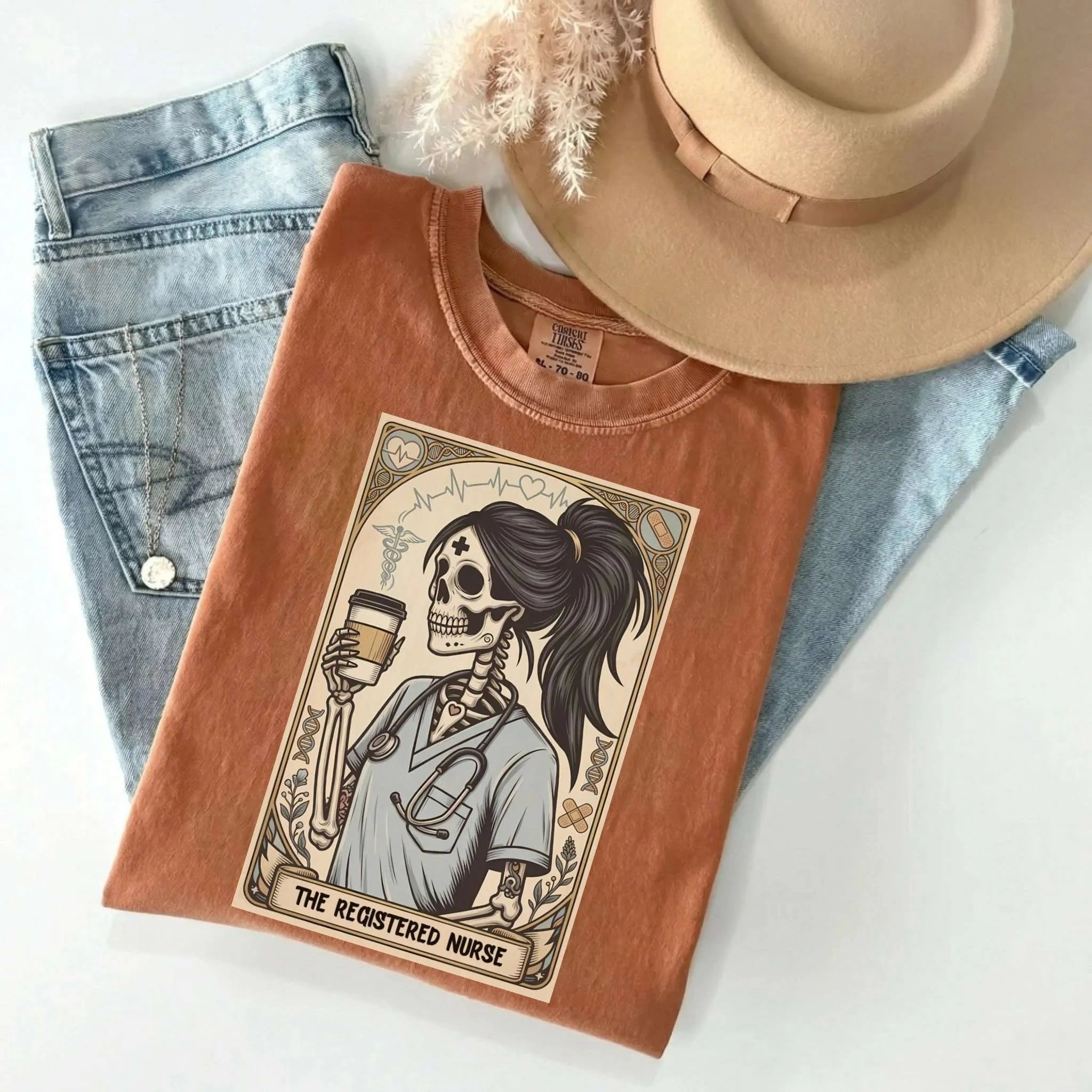 Registered Nurse Tarot Card Skeleton Comfort Colors Tee