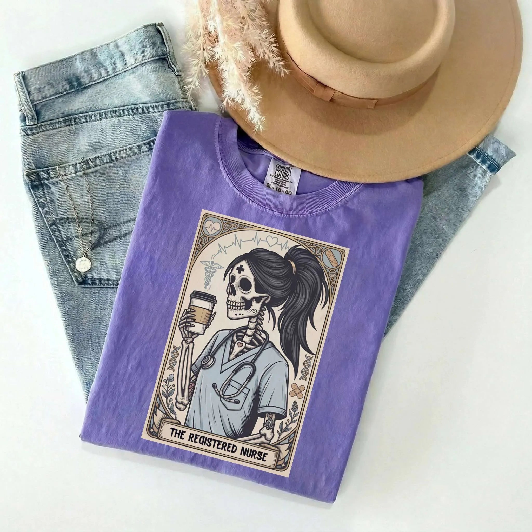 Registered Nurse Tarot Card Skeleton Comfort Colors Tee