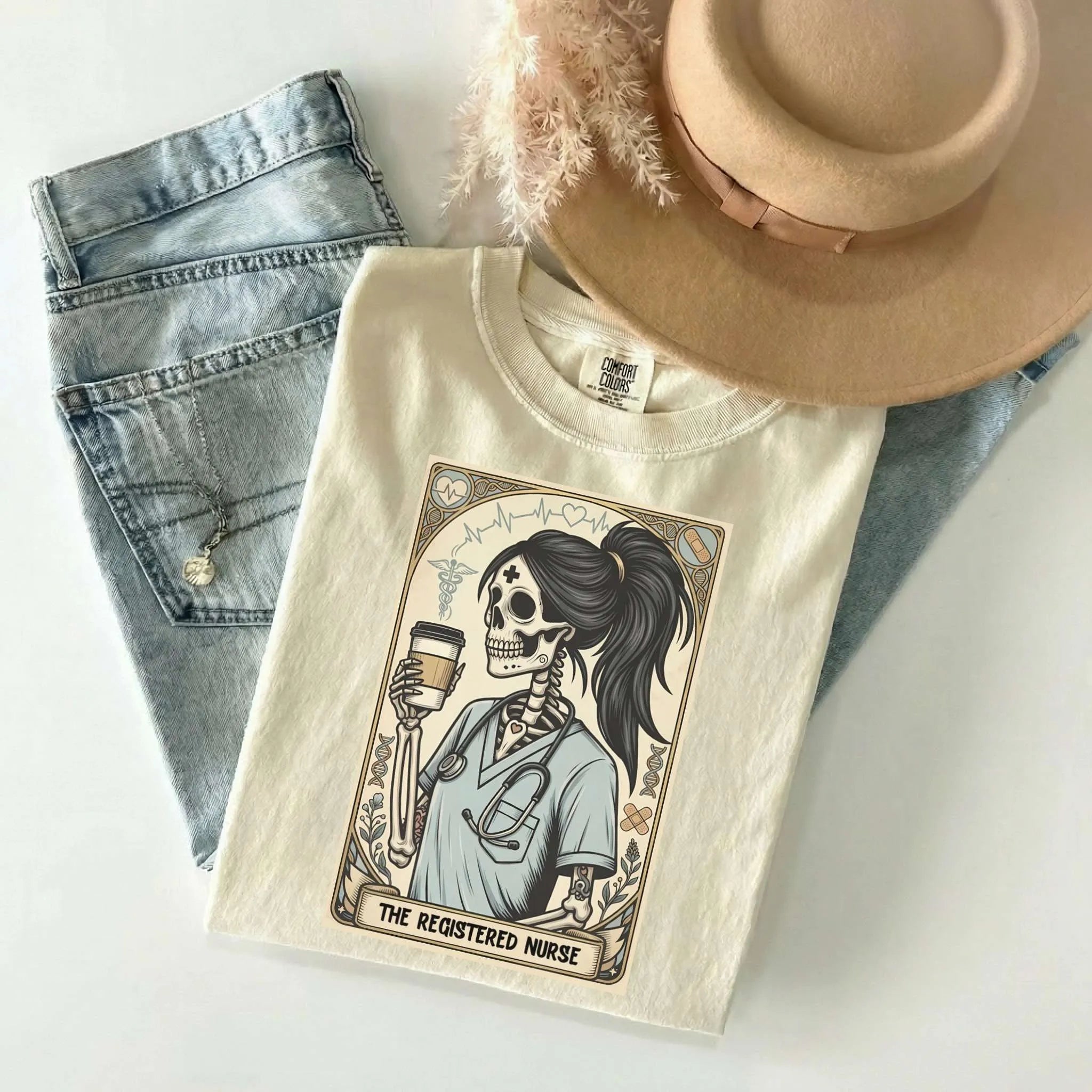 Registered Nurse Tarot Card Skeleton Comfort Colors Tee