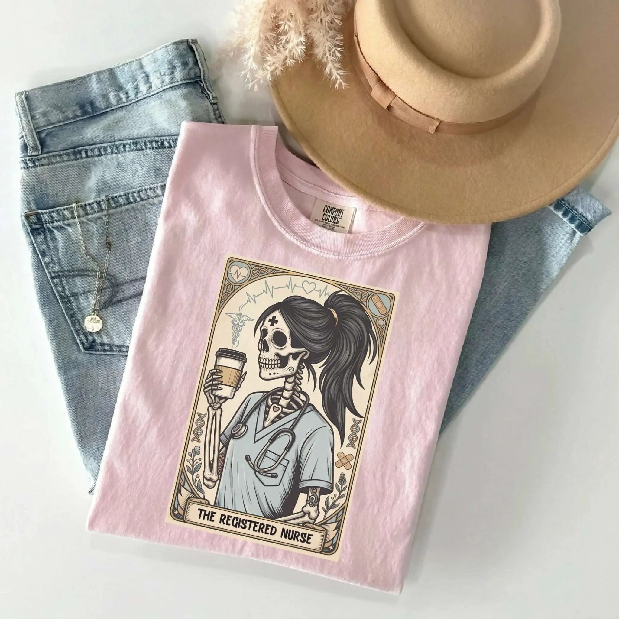 Registered Nurse Tarot Card Skeleton Comfort Colors Tee